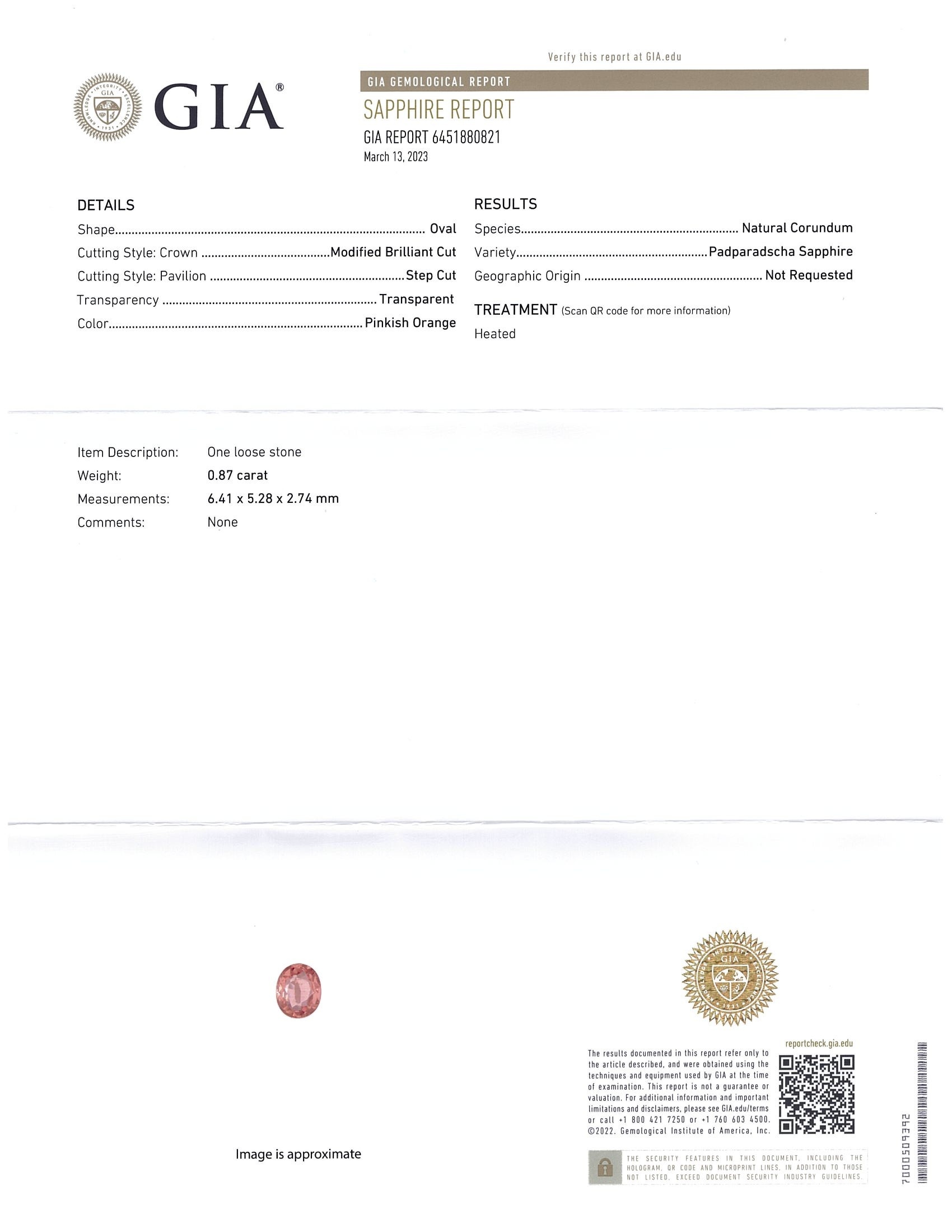 0.87 Ct. Padparadscha Sapphire from Ceylon (Sri Lanka)