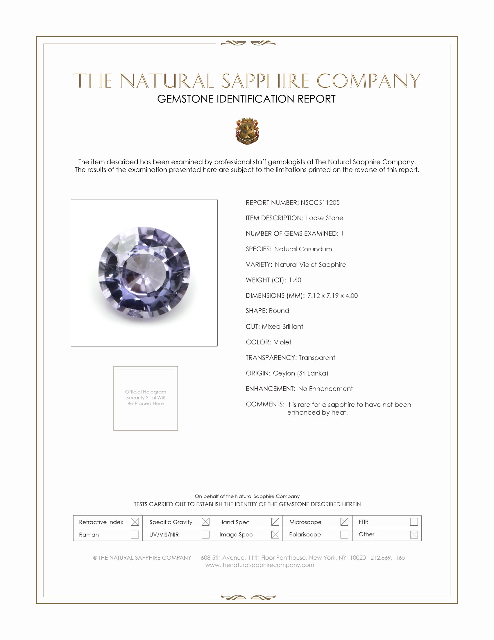 1.60 Ct. Violet Sapphire from Ceylon (Sri Lanka)