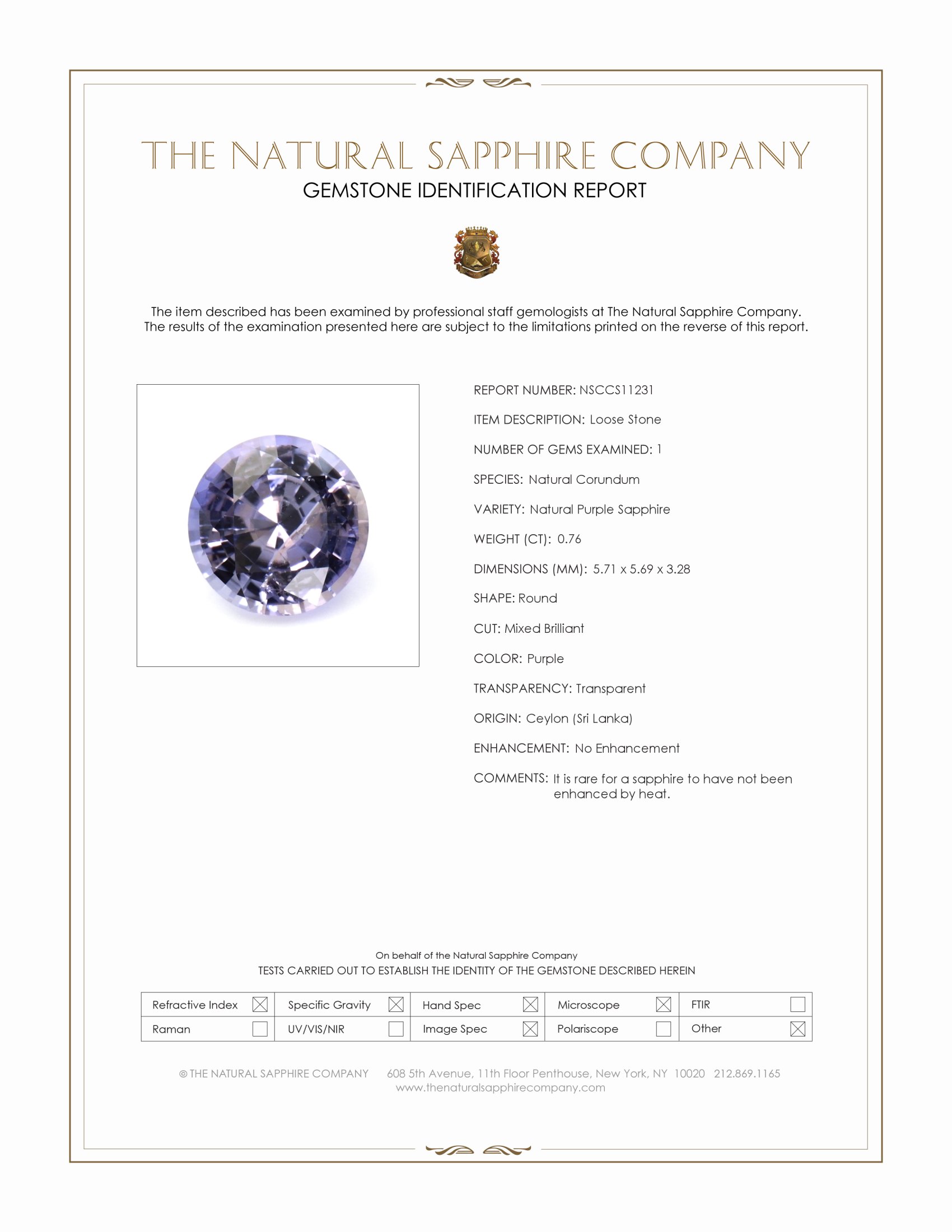 0.76 Ct. Purple Sapphire from Ceylon (Sri Lanka)