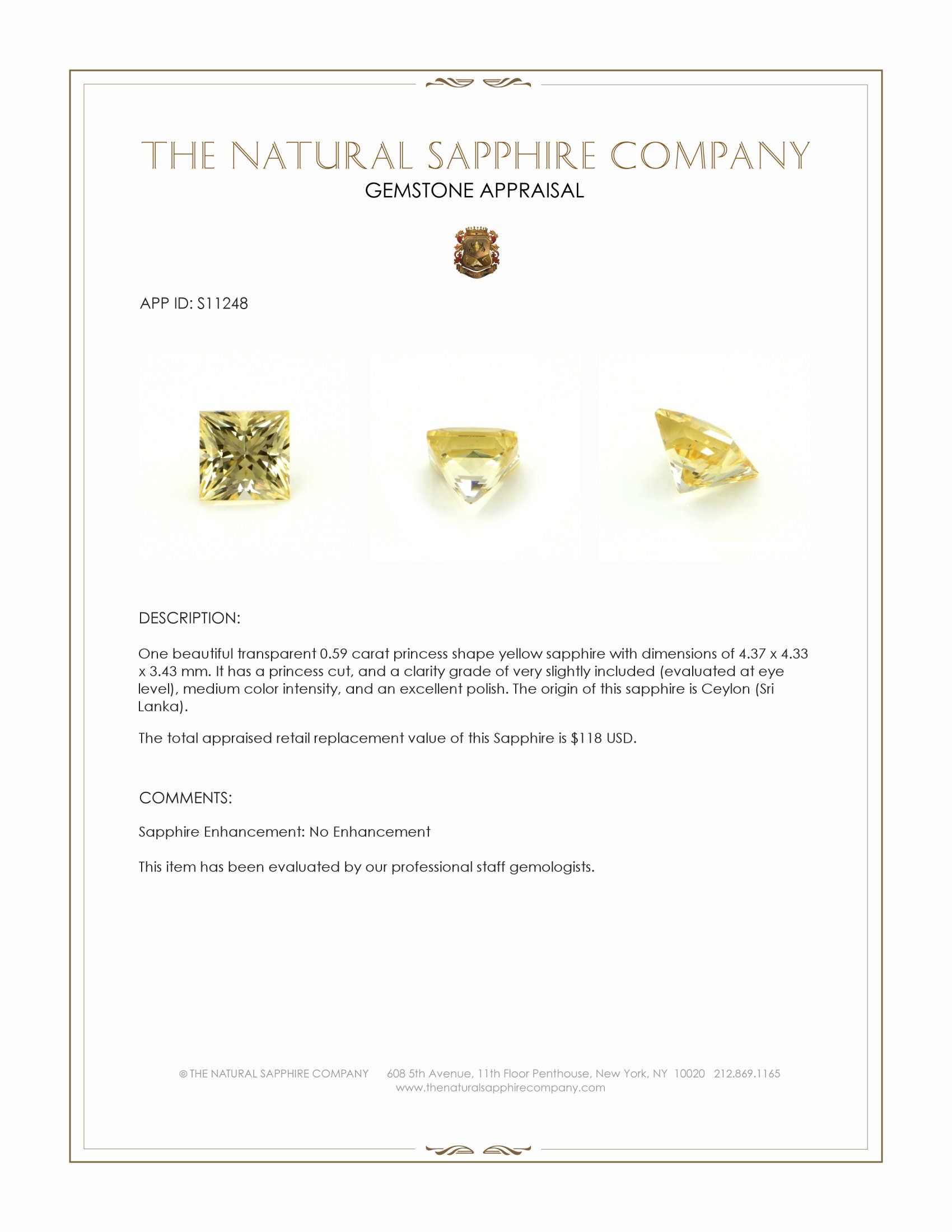 0.59 Ct. Yellow Sapphire from Ceylon (Sri Lanka)