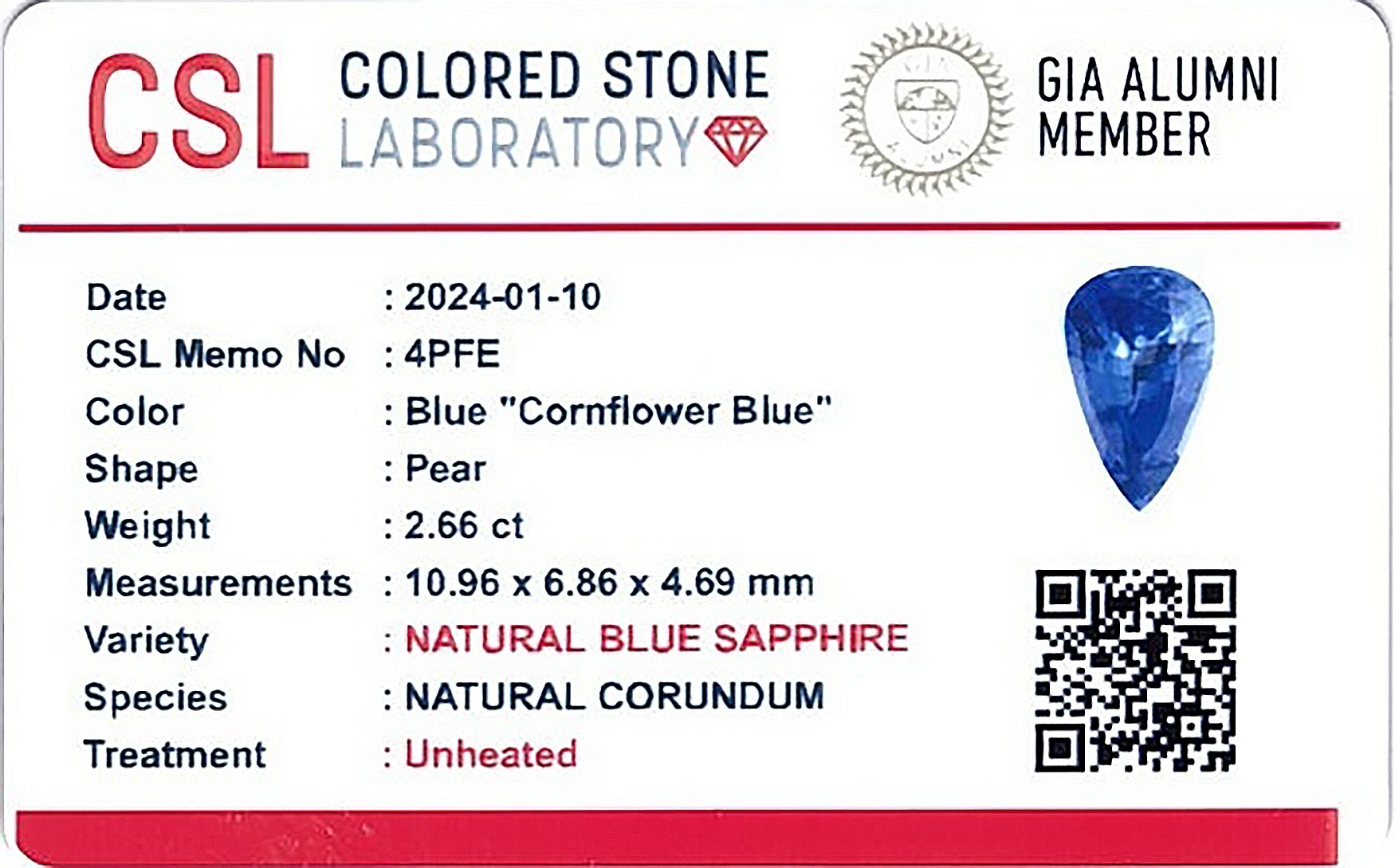 2.66 Ct. Blue Sapphire from Ceylon (Sri Lanka)