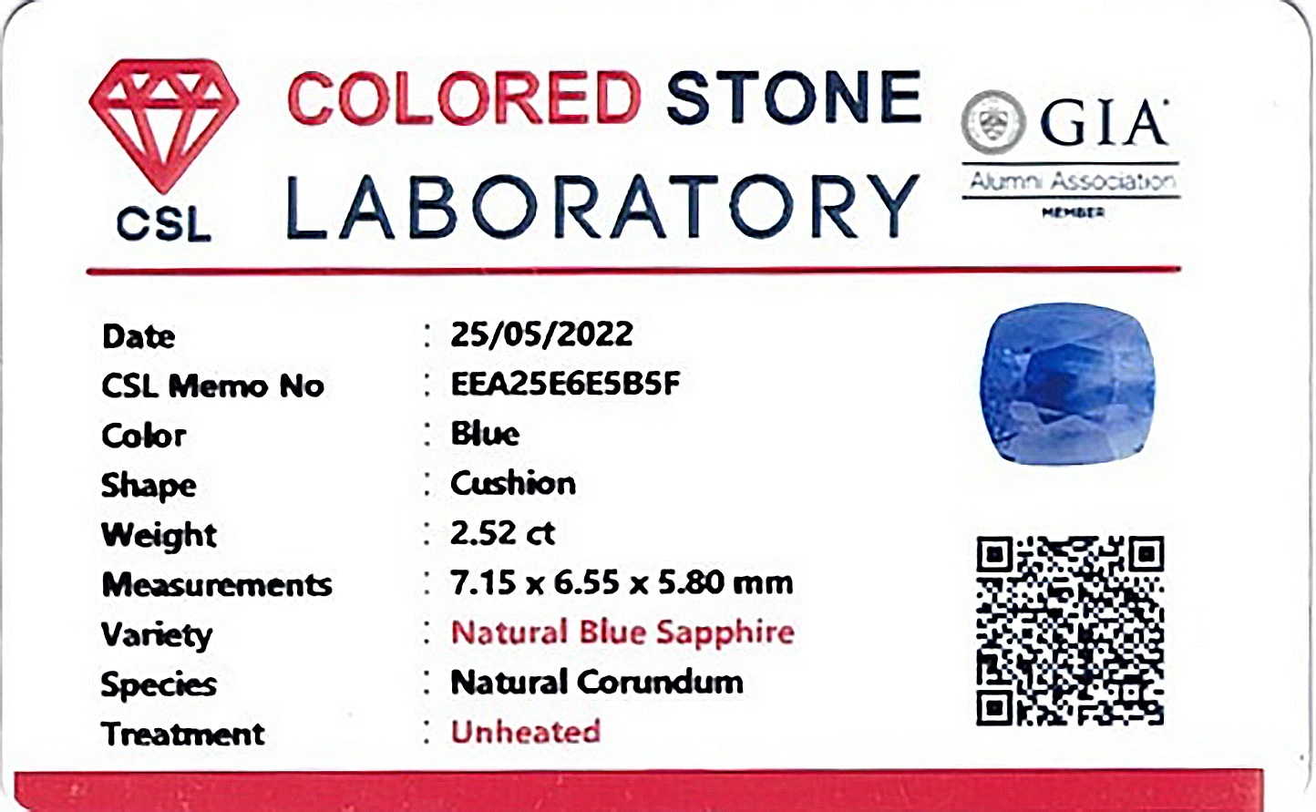 2.52 Ct. Blue Sapphire from Ceylon (Sri Lanka)