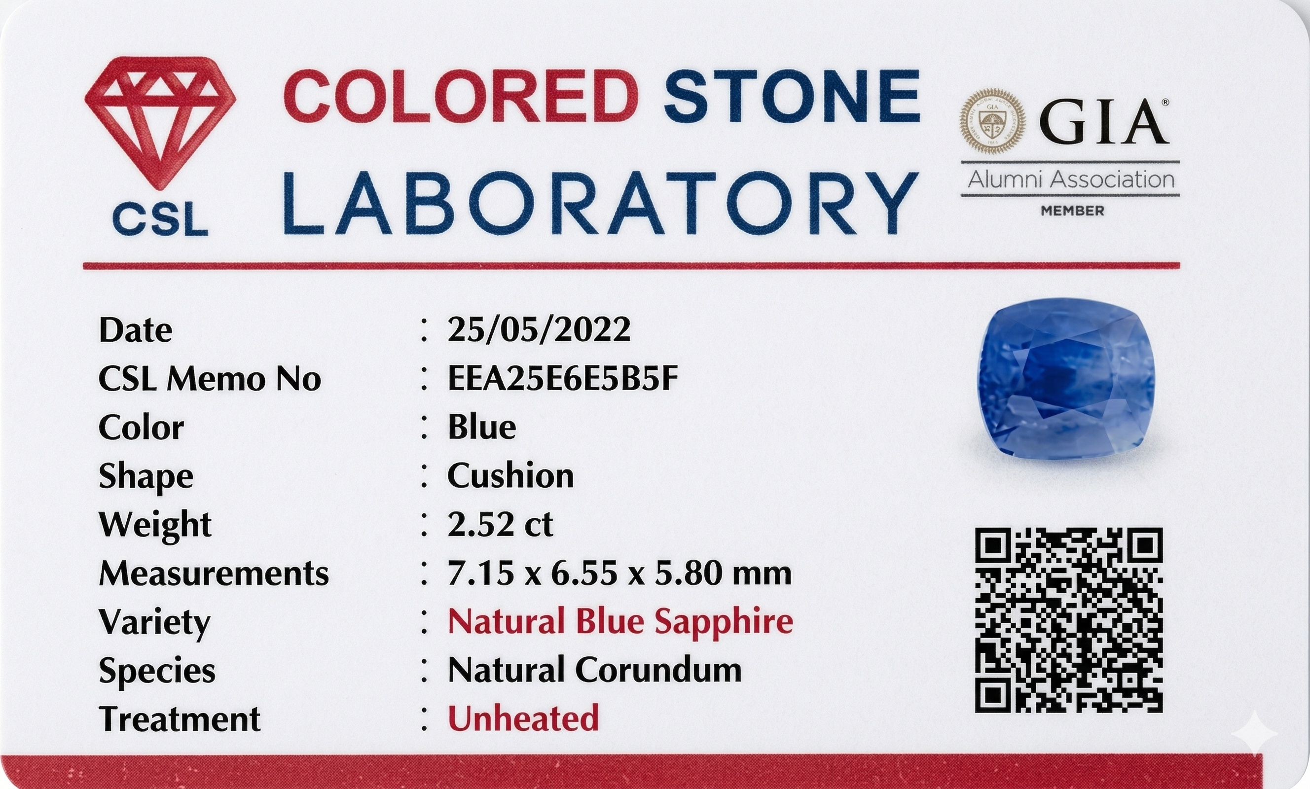 2.52 Ct. Blue Sapphire from Ceylon (Sri Lanka)