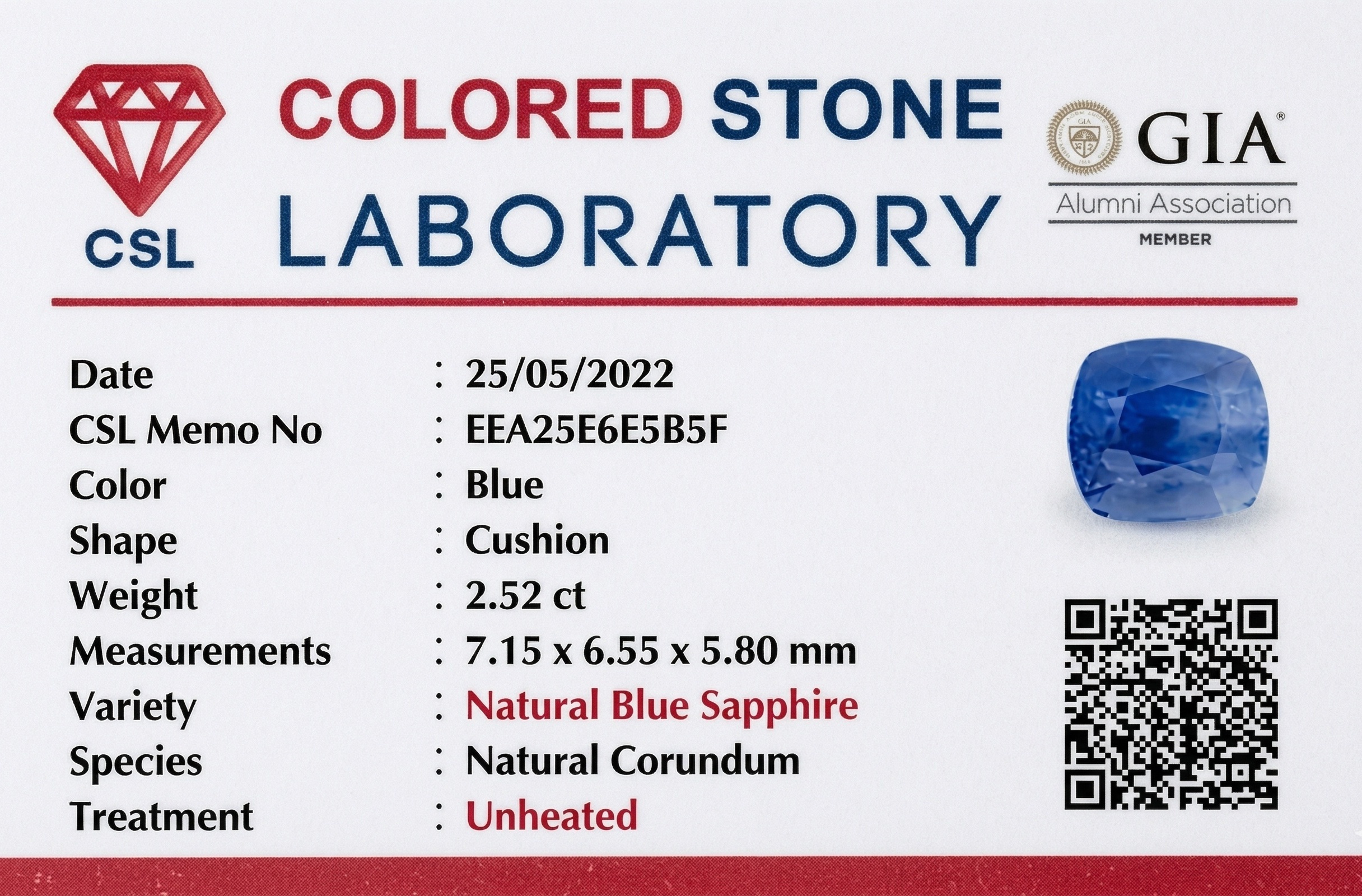 2.52 Ct. Blue Sapphire from Ceylon (Sri Lanka)