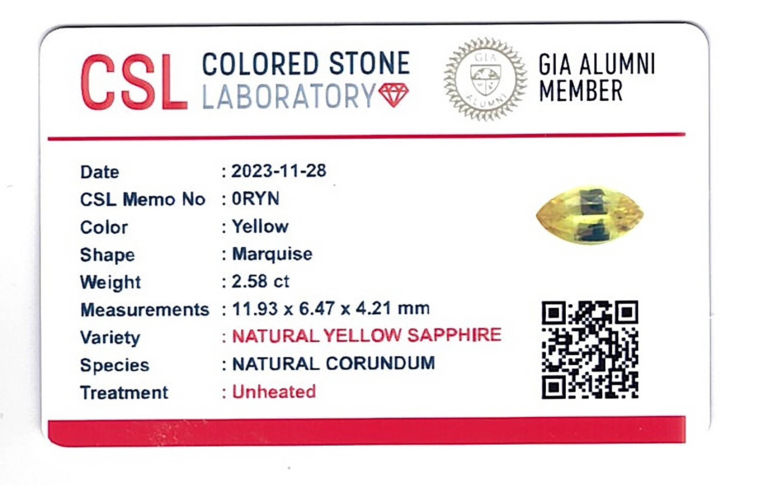 2.58 Ct. Yellow Sapphire from Ceylon (Sri Lanka)