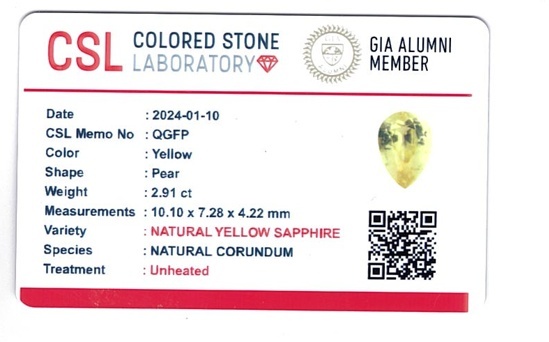 2.91 Ct. Yellow Sapphire from Ceylon (Sri Lanka)