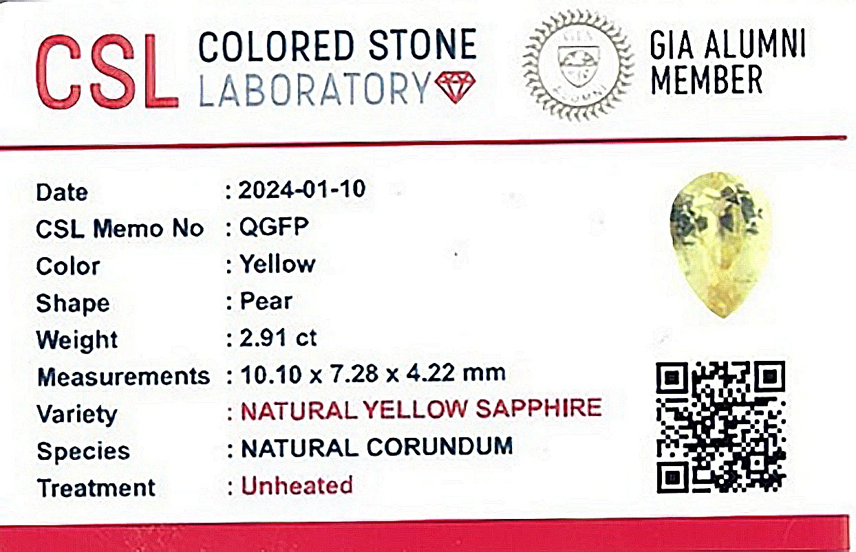 2.91 Ct. Yellow Sapphire from Ceylon (Sri Lanka)