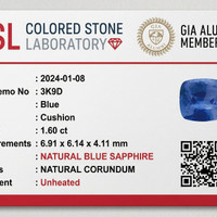 1.60 Ct. Blue Sapphire from Ceylon (Sri Lanka) Scan Report