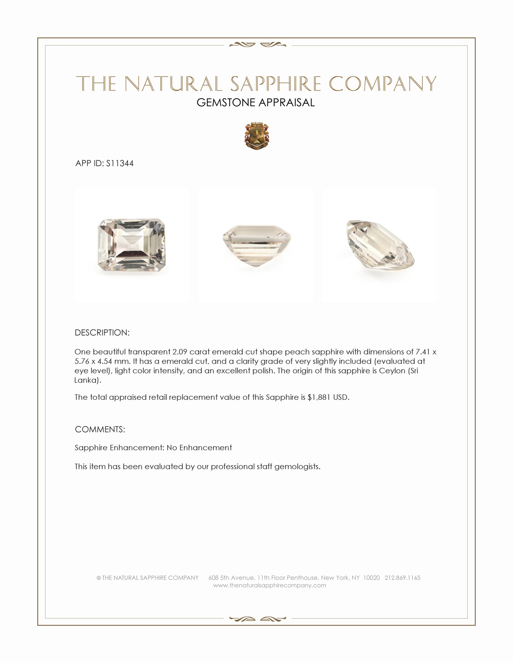 2.09 Ct. Peach Sapphire from Ceylon (Sri Lanka)