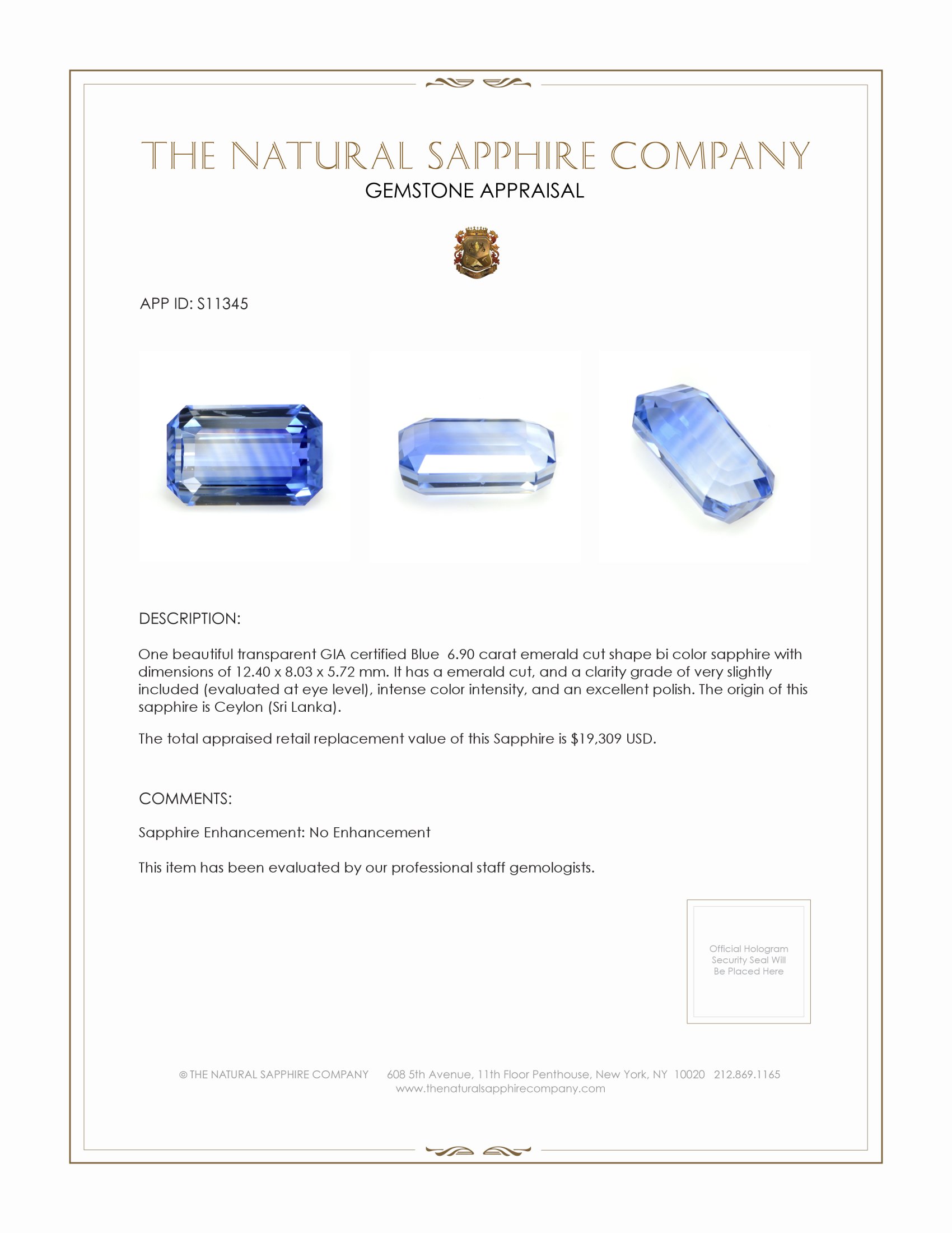 6.90 Ct. Bi Color Sapphire from Ceylon (Sri Lanka)