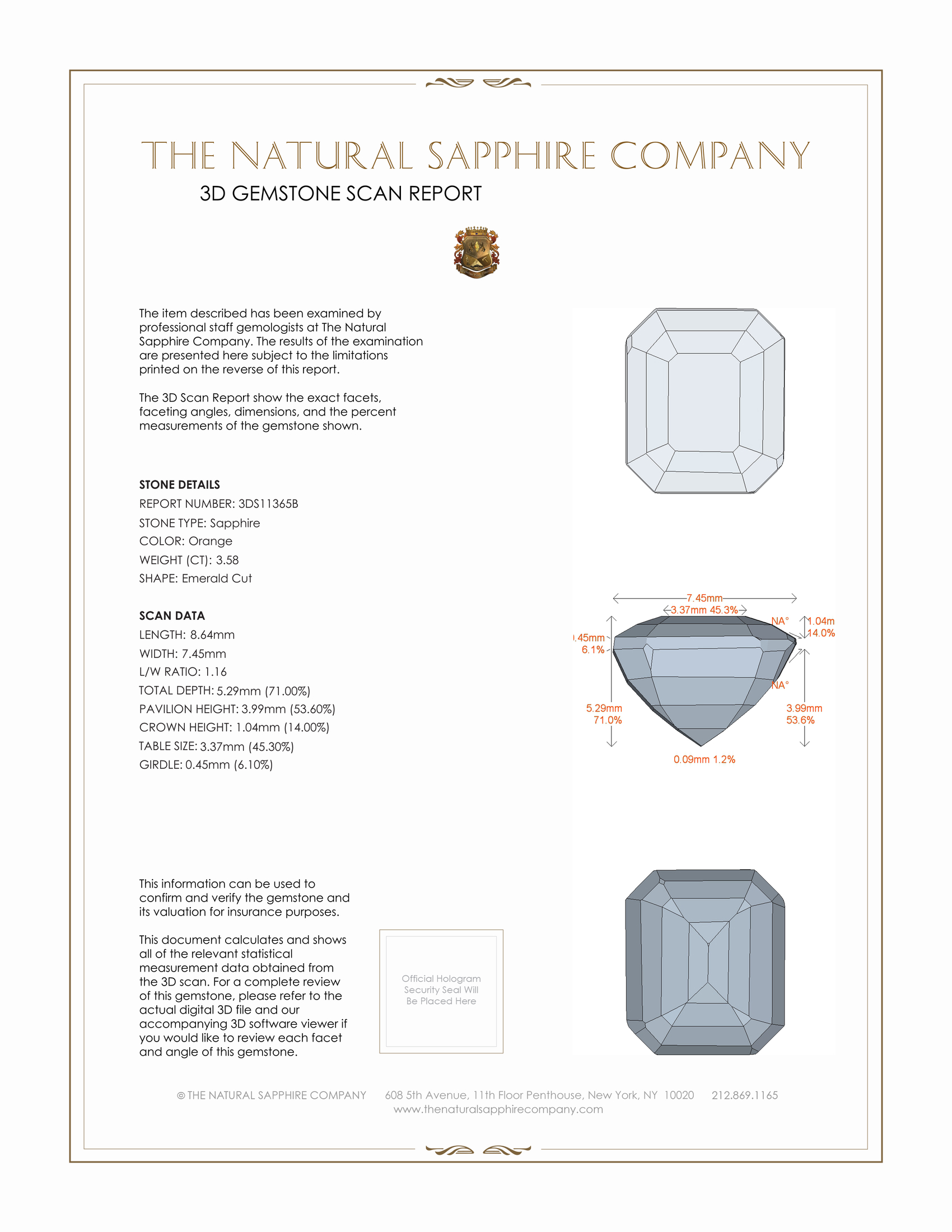 3.58 Ct. Orange Sapphire from Ceylon (Sri Lanka)