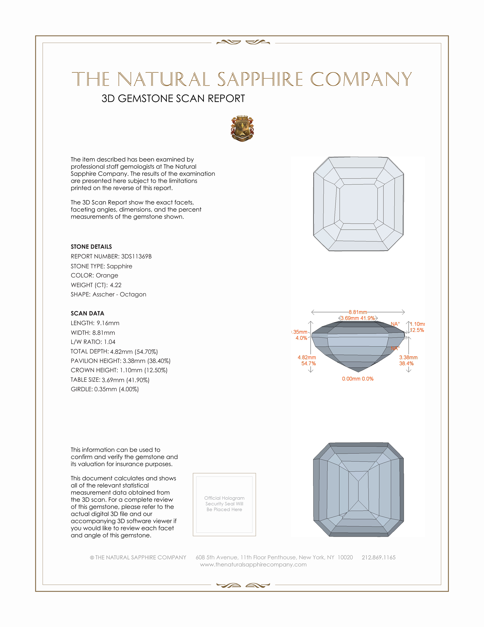 4.22 Ct. Orange Sapphire from Ceylon (Sri Lanka)