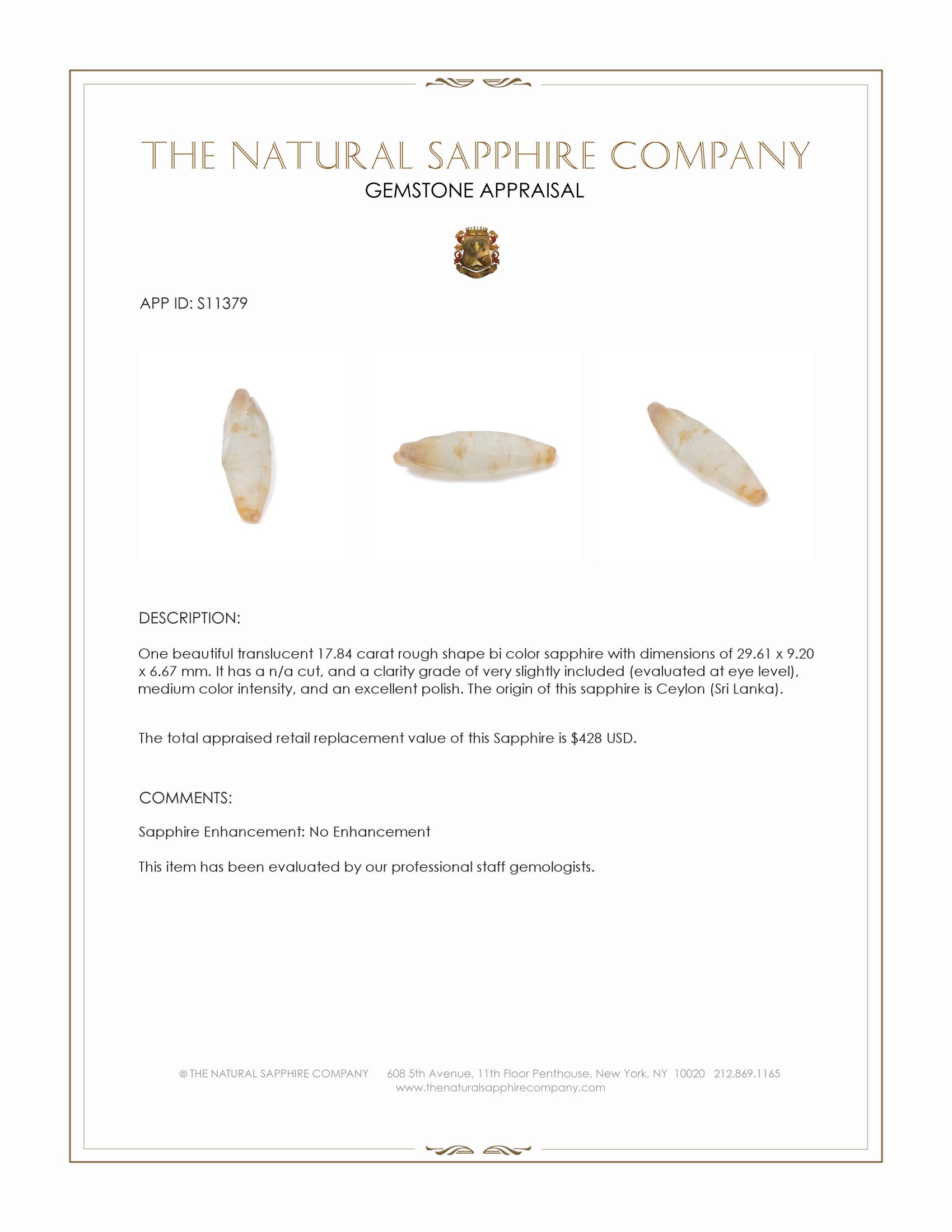 17.84 Ct. Bi Color Rough Sapphire from Ceylon (Sri Lanka)