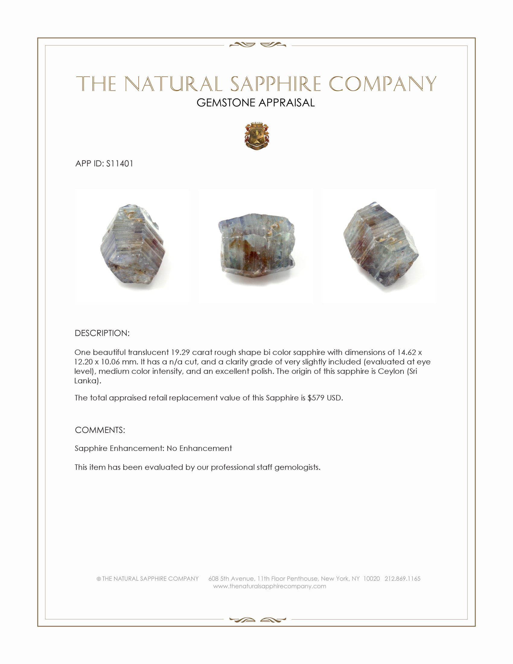 19.29 Ct. Bi Color Rough Sapphire from Ceylon (Sri Lanka)