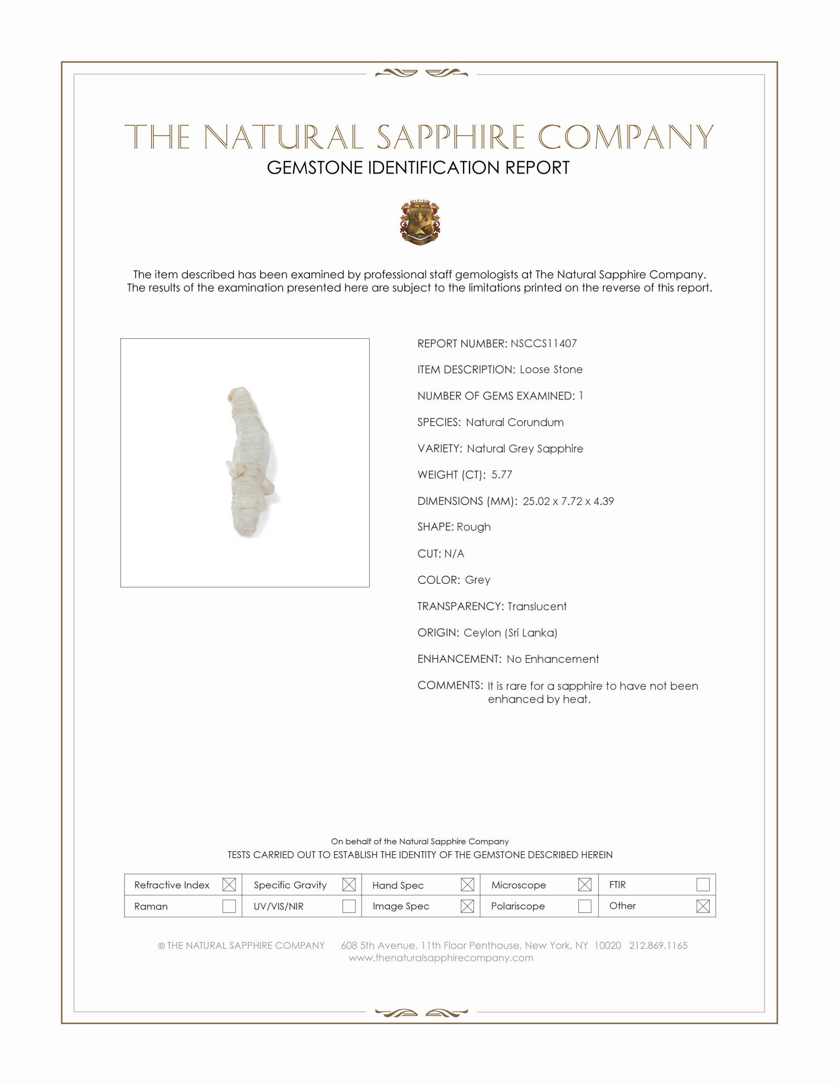 5.77 Ct. Grey Rough Sapphire from Ceylon (Sri Lanka)