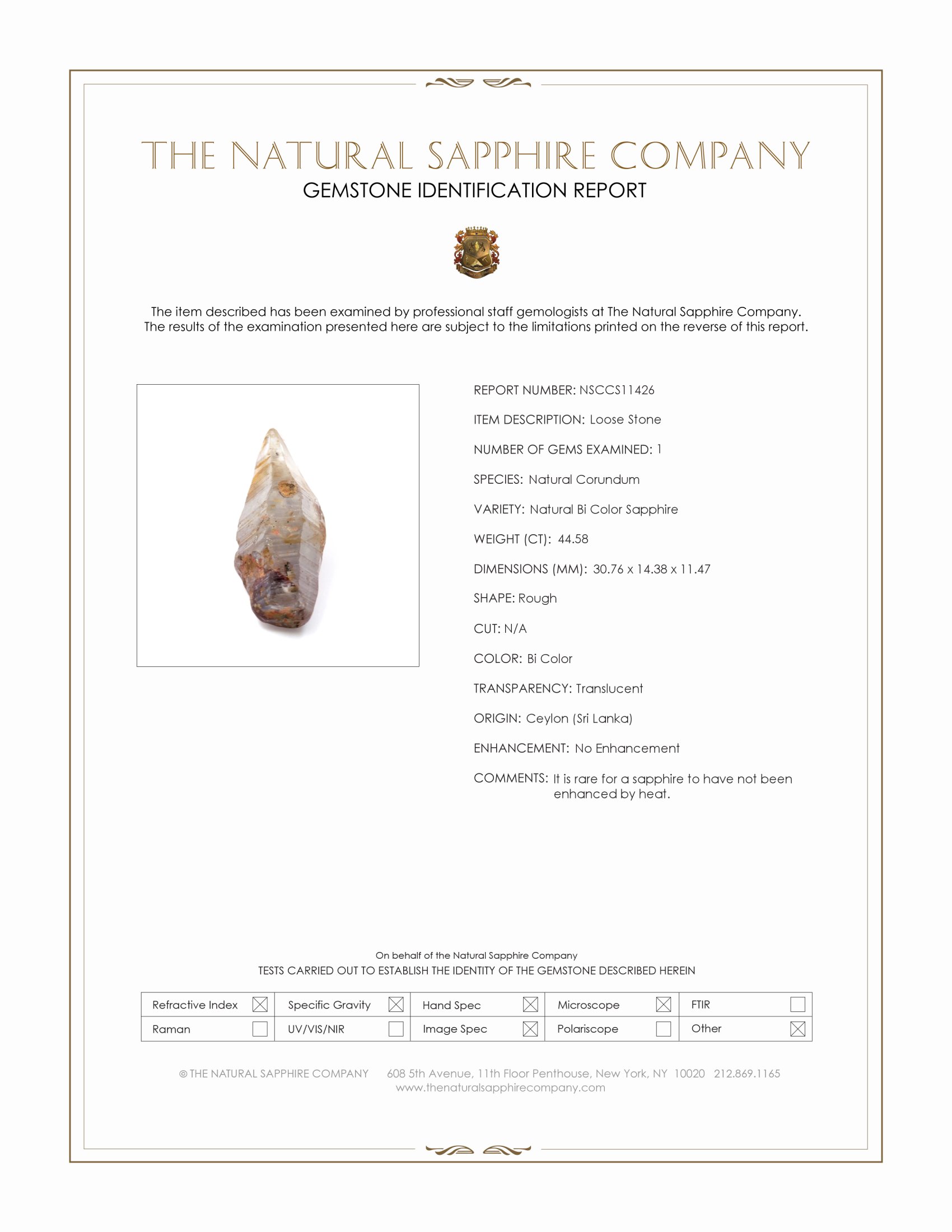 44.58 Ct. Bi Color Rough Sapphire from Ceylon (Sri Lanka)