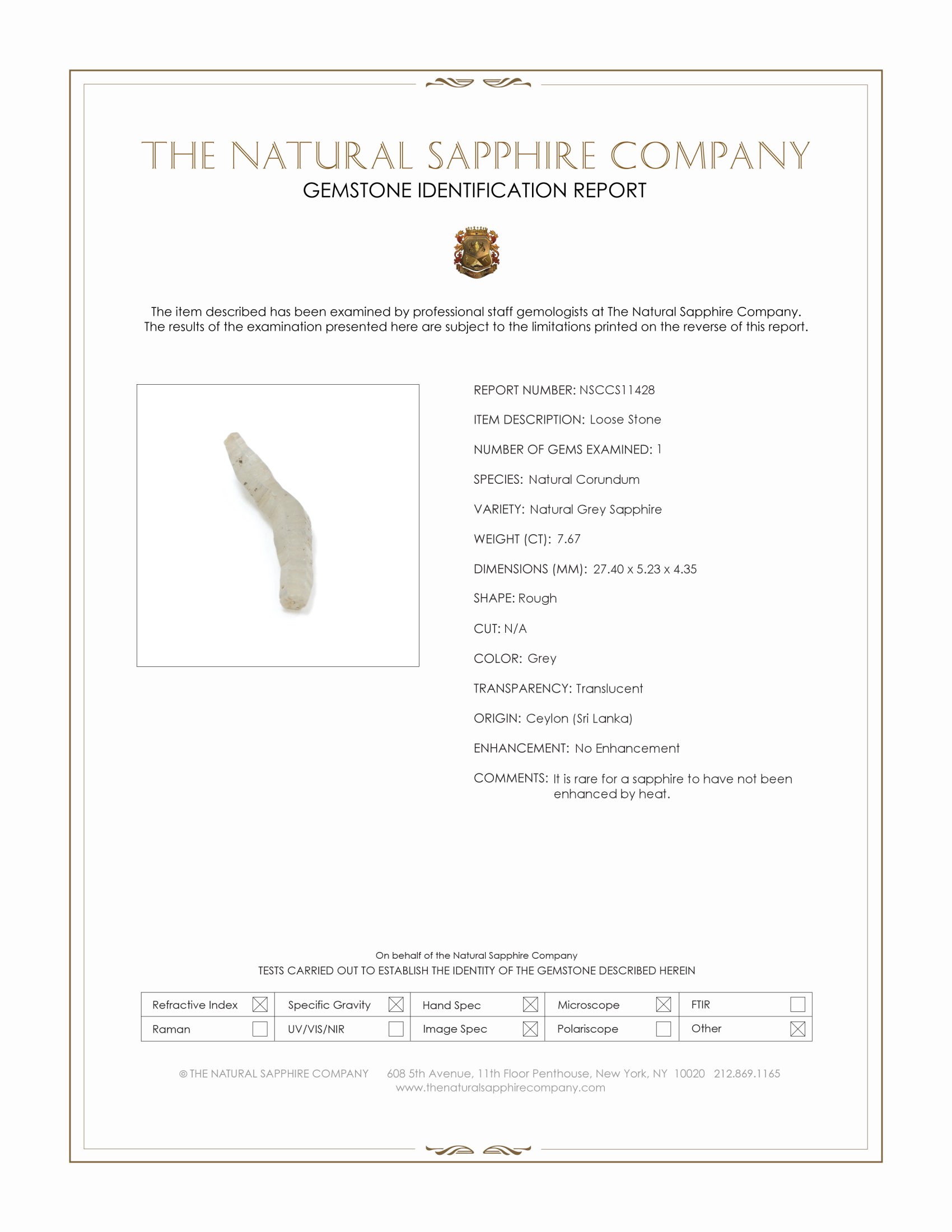 7.67 Ct. Grey Rough Sapphire from Ceylon (Sri Lanka)