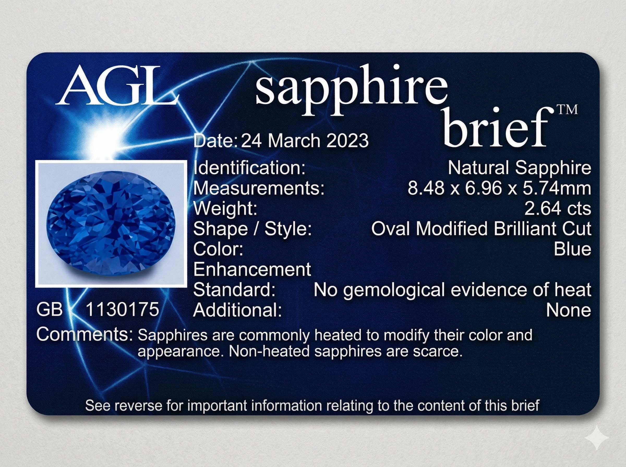 2.64 Ct. Blue Sapphire from Ceylon (Sri Lanka)