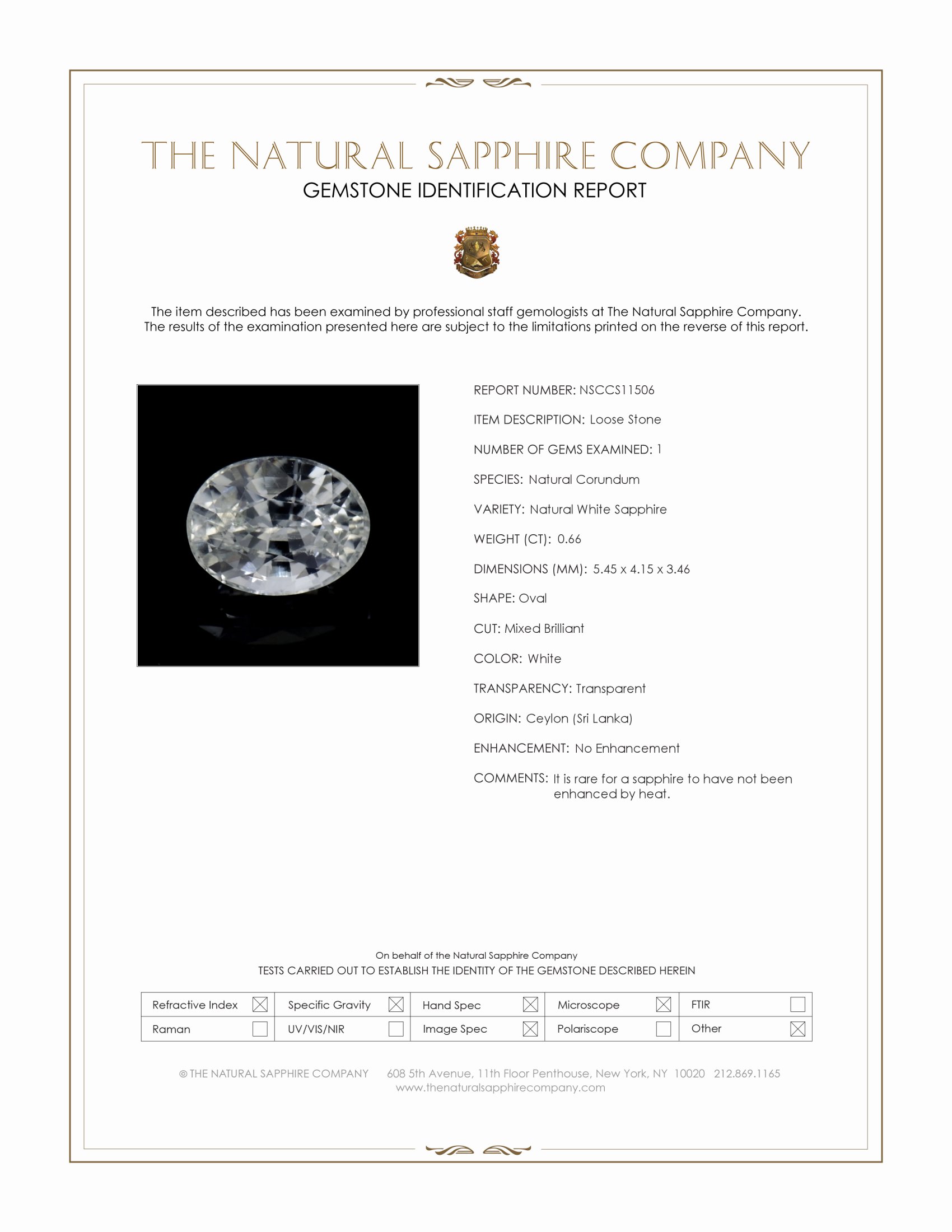0.66 Ct. White Sapphire from Ceylon (Sri Lanka)