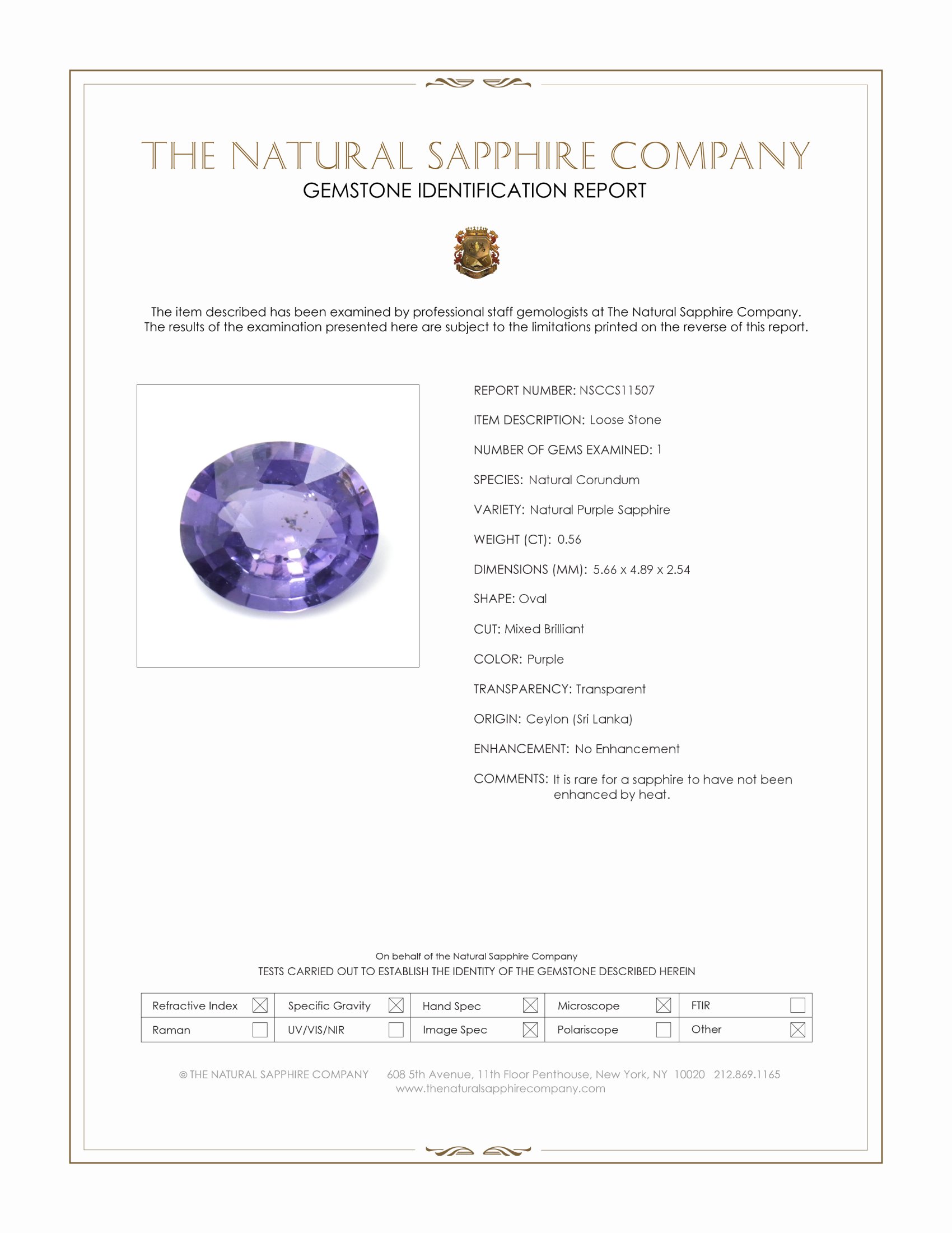 0.56 Ct. Purple Sapphire from Ceylon (Sri Lanka)