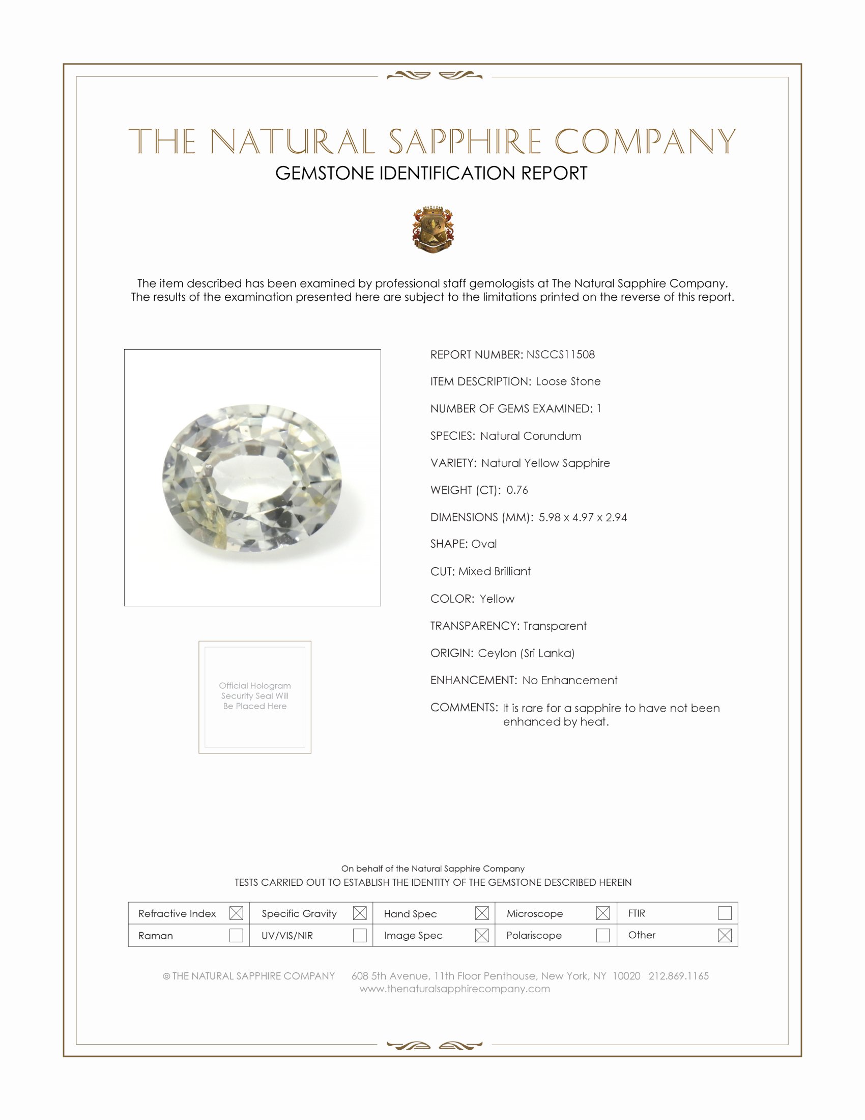 0.76 Ct. Yellow Sapphire from Ceylon (Sri Lanka)