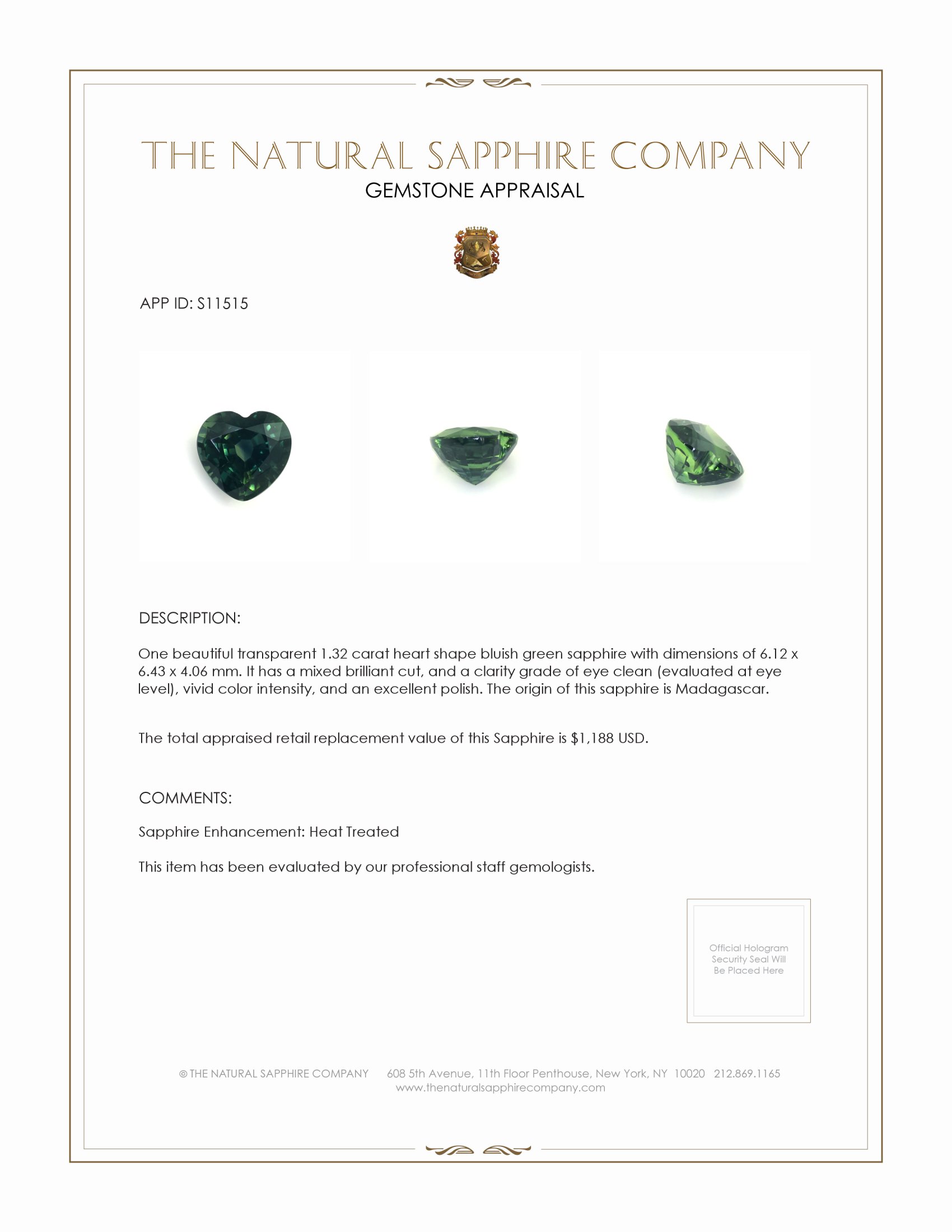 1.32 Ct. Bluish Green Sapphire from Madagascar