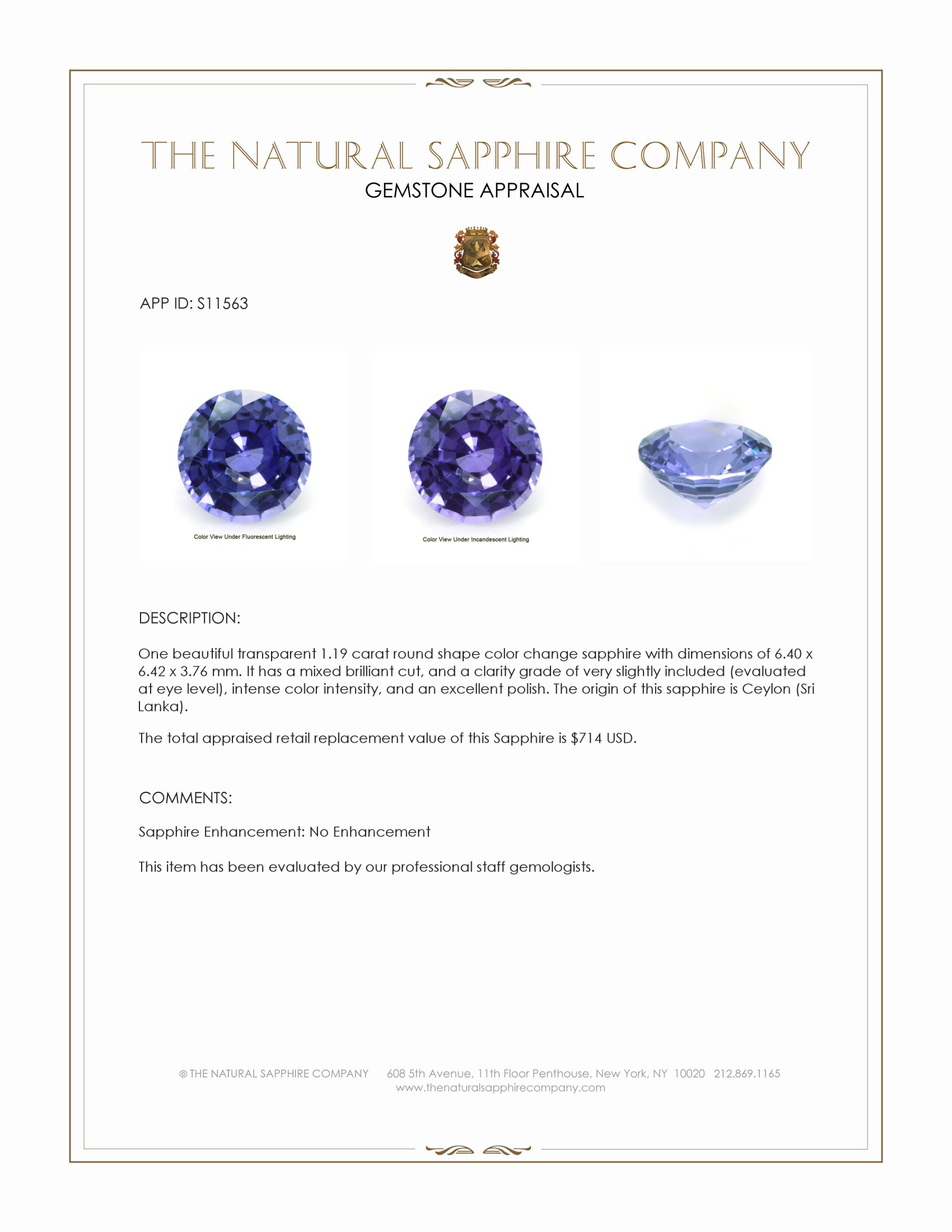 1.19 Ct. Color Change Sapphire from Ceylon (Sri Lanka)