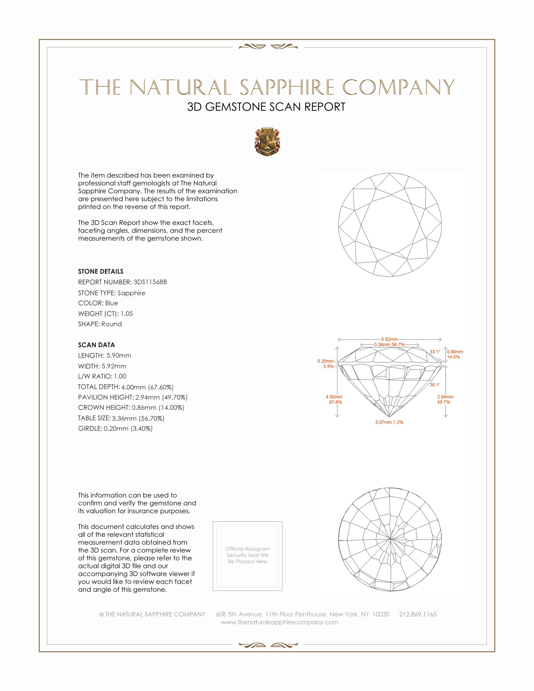 1.05 Ct. Blue Sapphire from Ceylon (Sri Lanka)