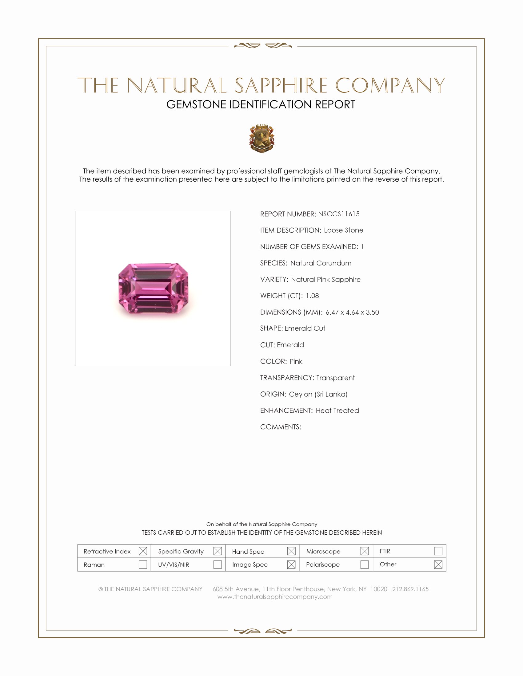 1.08 Ct. Pink Sapphire from Ceylon (Sri Lanka)