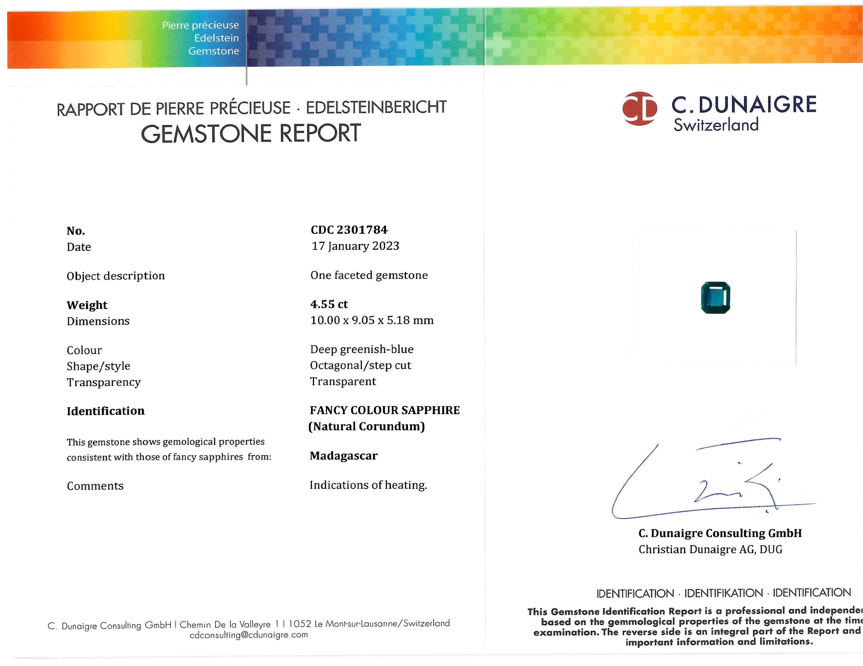 4.55 Ct. Greenish Blue Sapphire from Madagascar