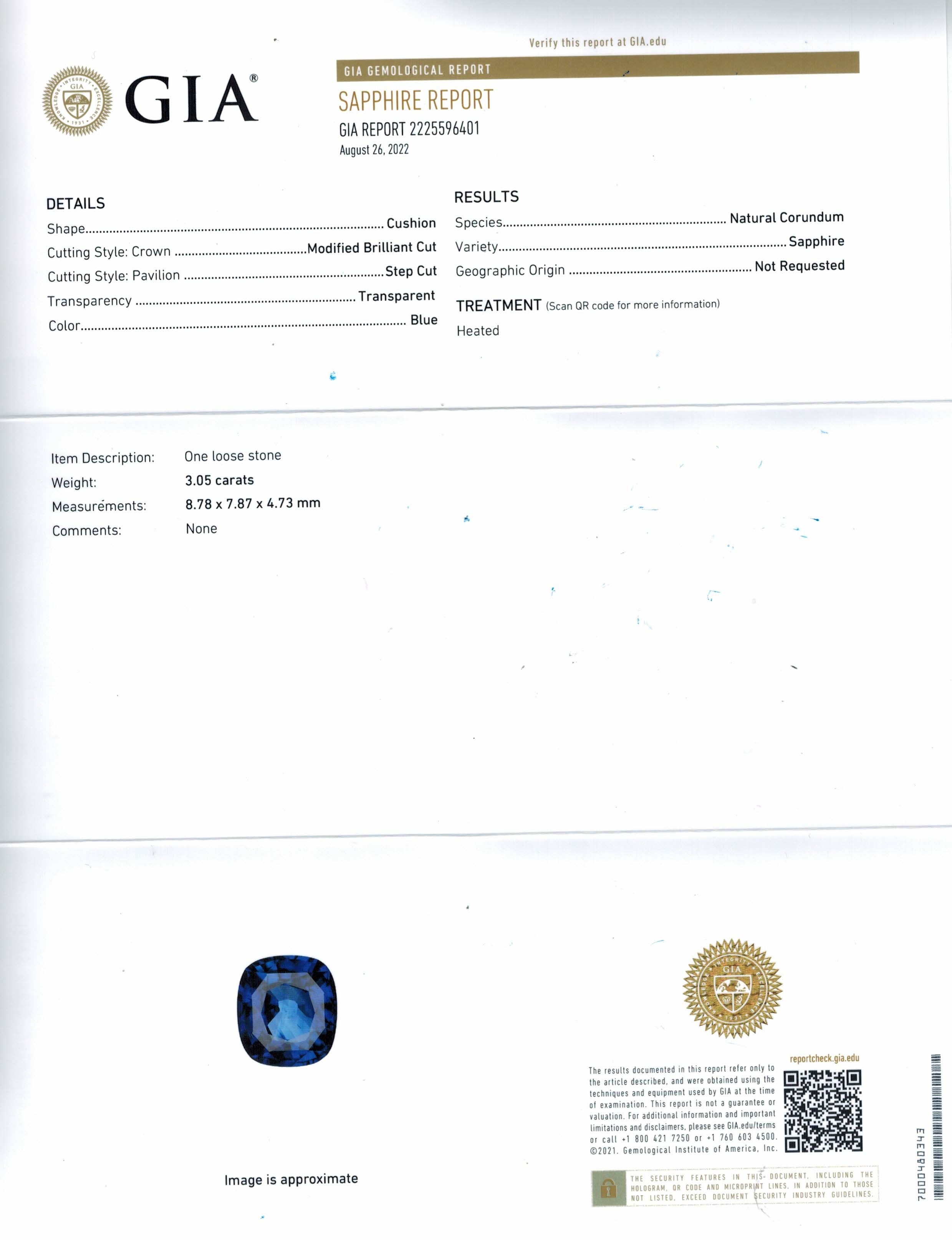 3.05 Ct. Blue Sapphire from Ceylon (Sri Lanka)