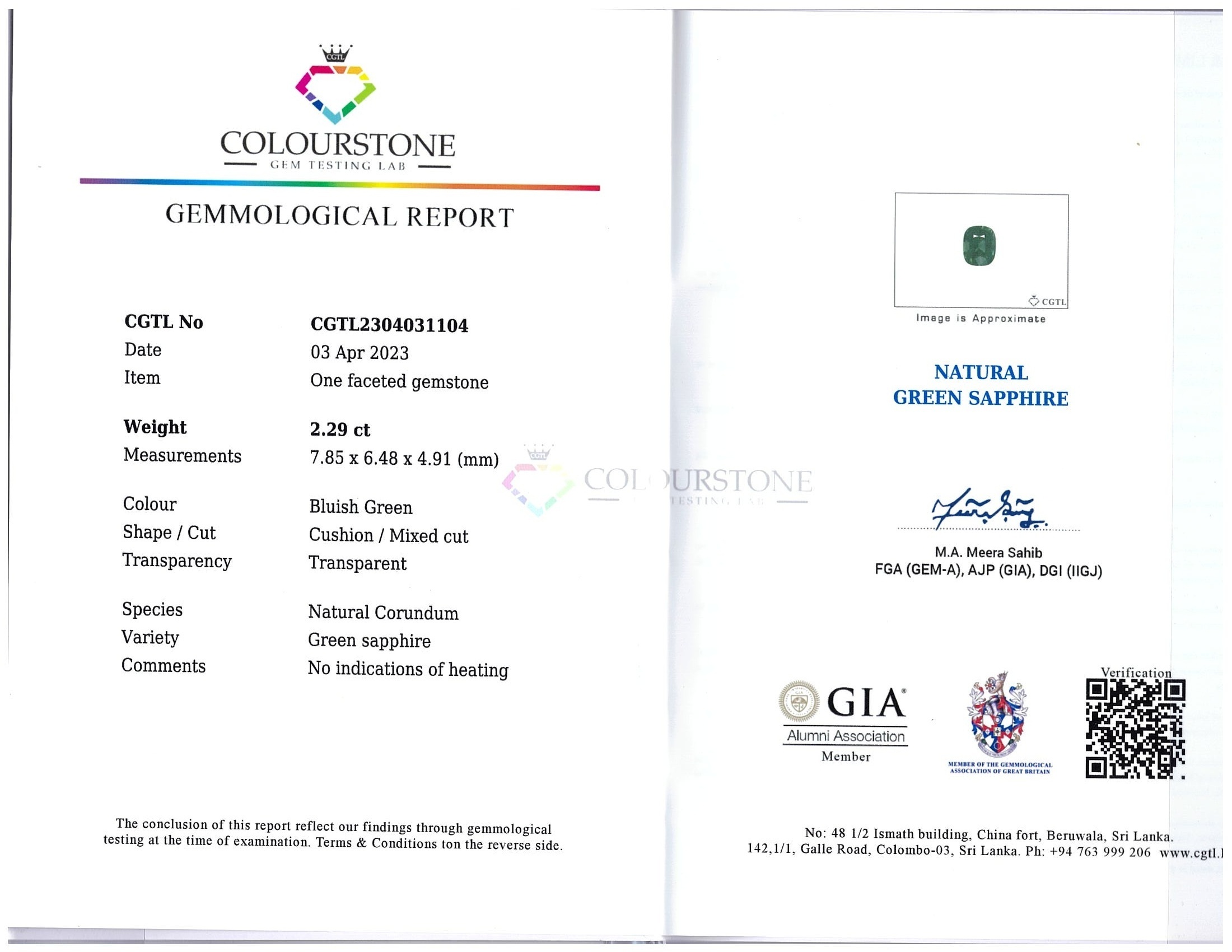 2.29 Ct. Bluish Green Sapphire from Madagascar