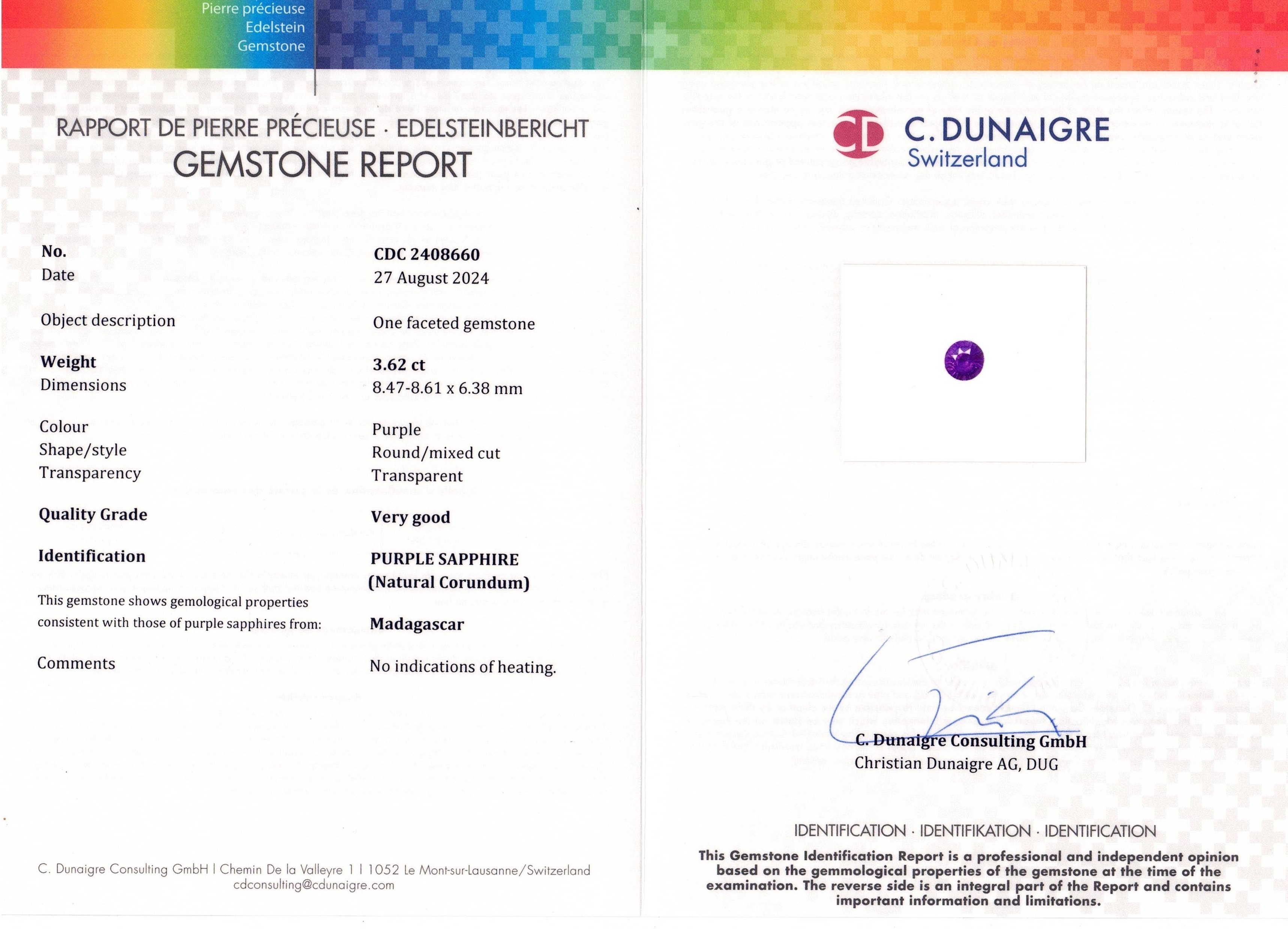 3.62 Ct. Purple Sapphire from Madagascar