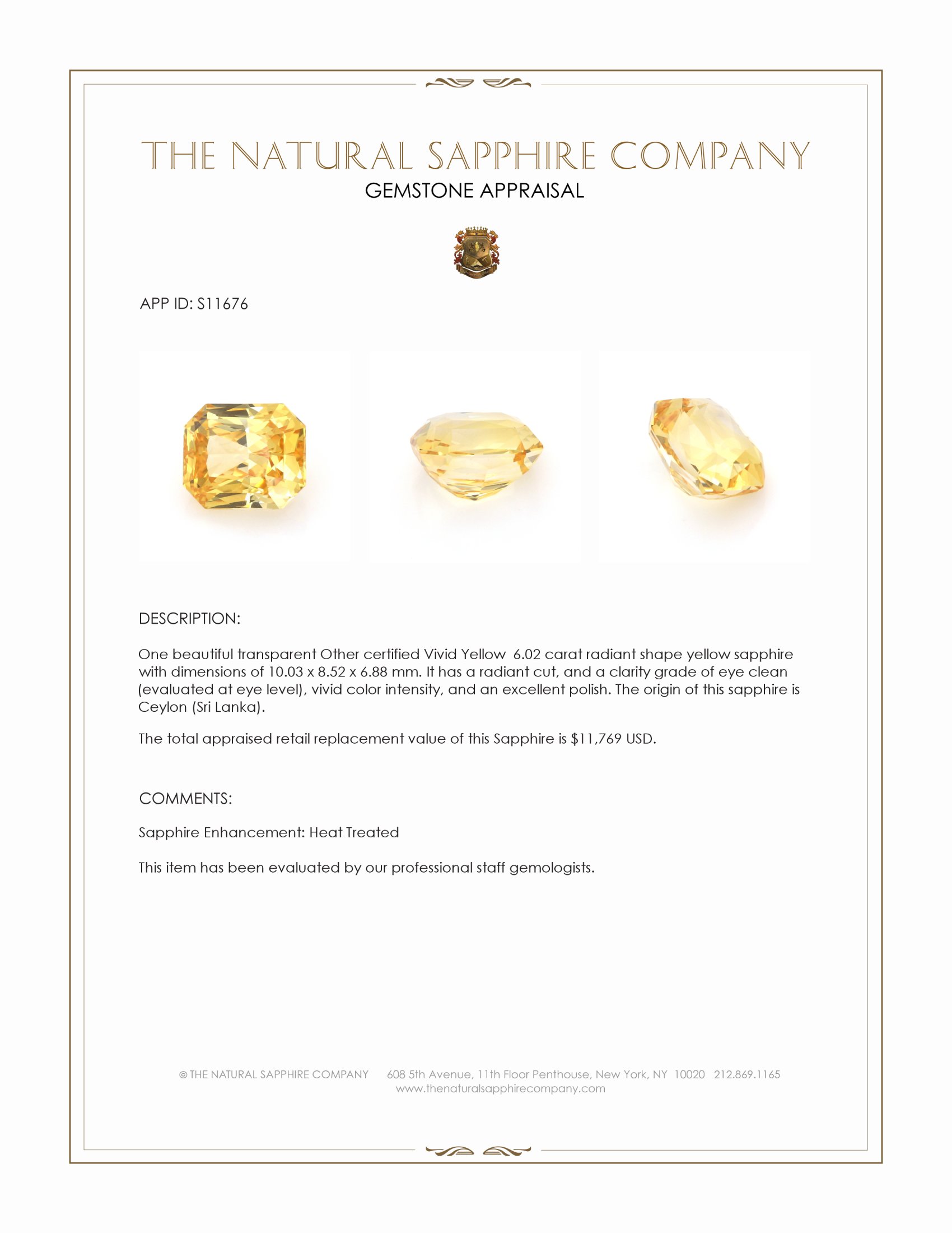 6.02 Ct. Yellow Sapphire from Ceylon (Sri Lanka)
