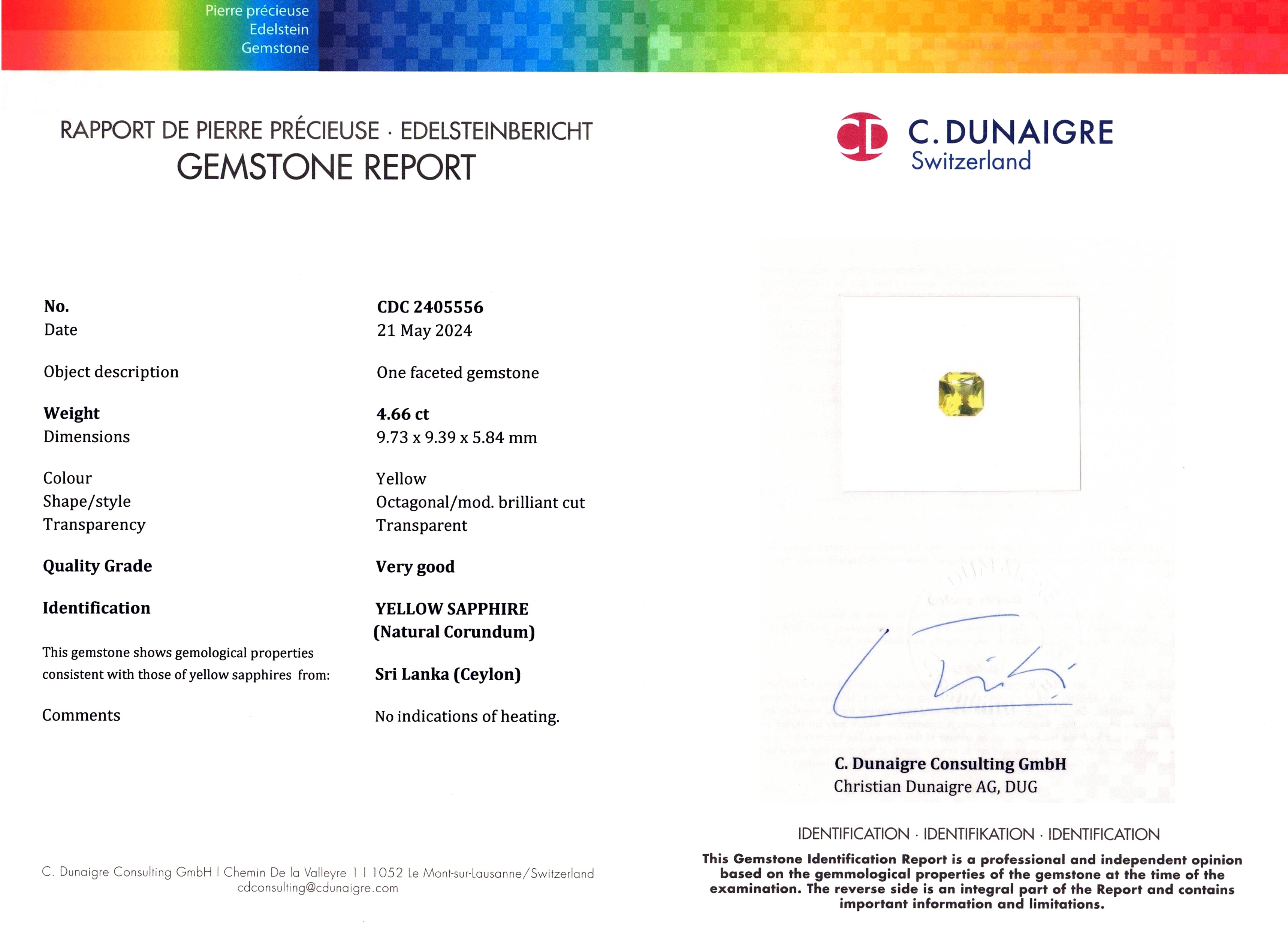 4.66 Ct. Yellow Sapphire from Ceylon (Sri Lanka)