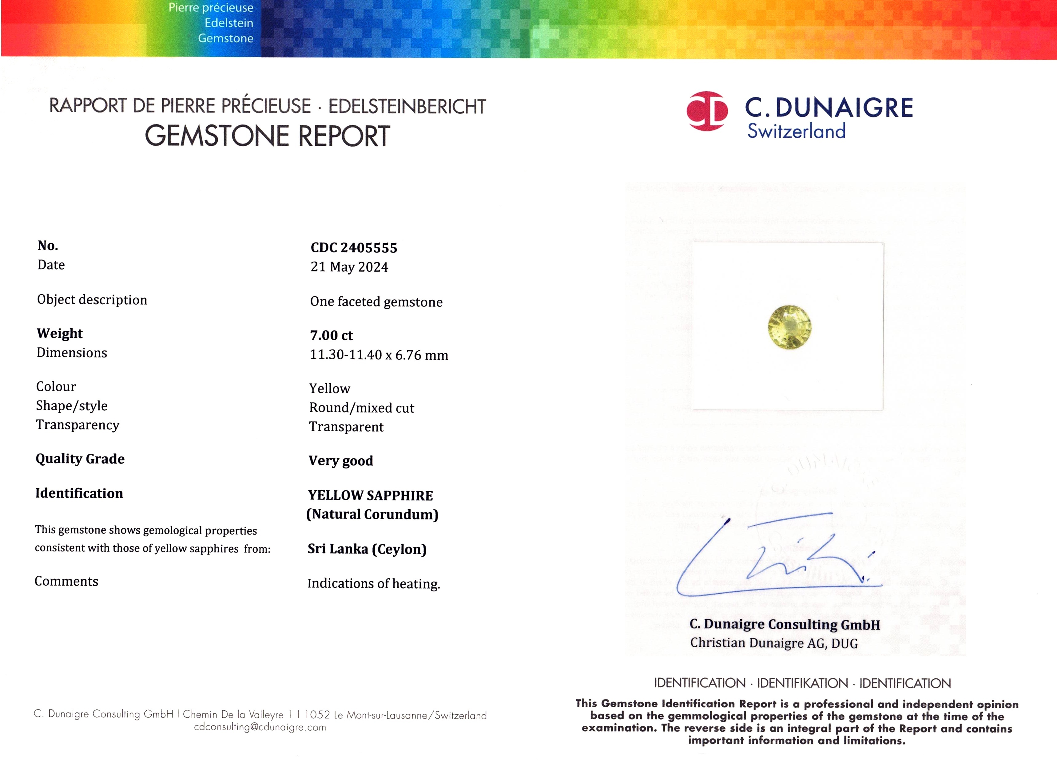 7.01 Ct. Yellow Sapphire from Ceylon (Sri Lanka)