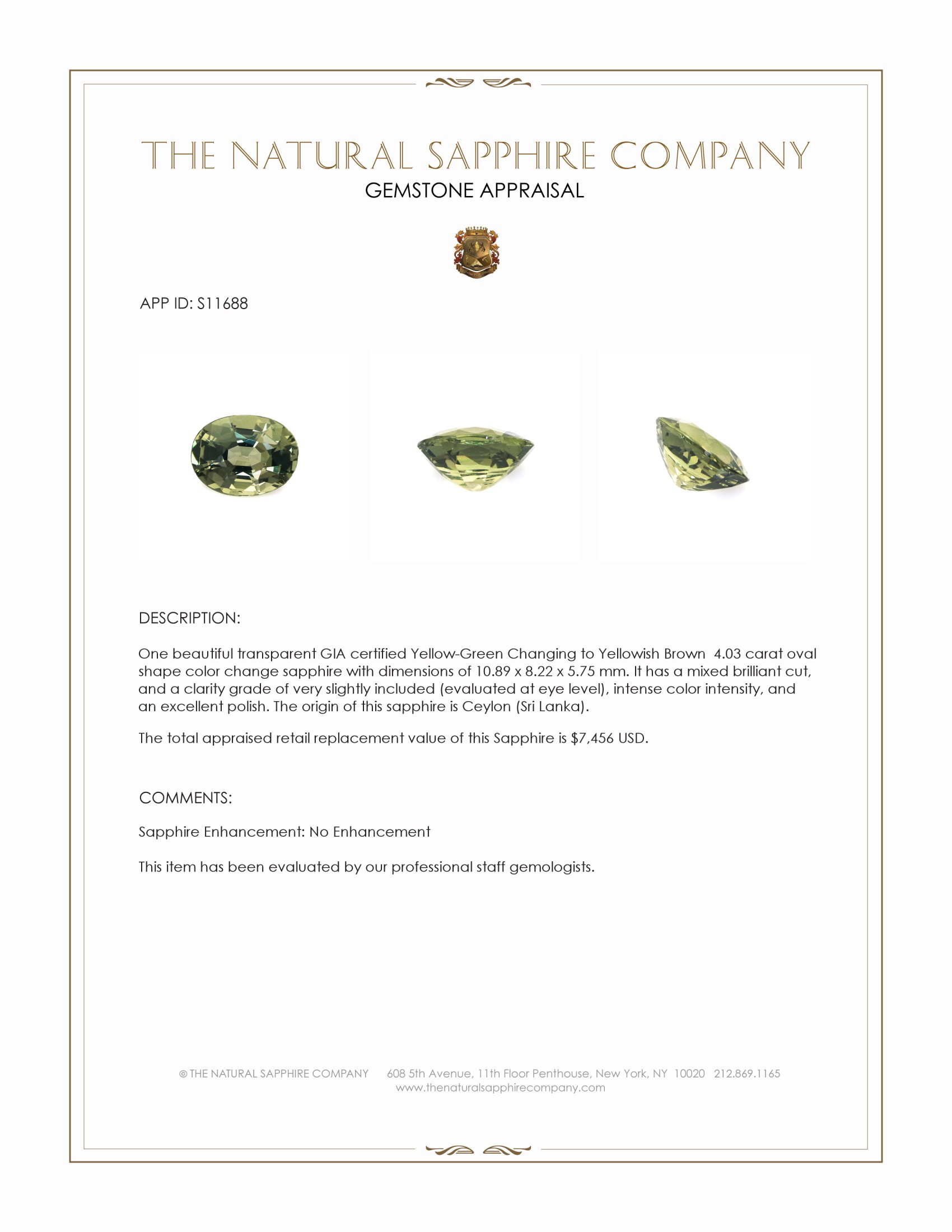 4.03 Ct. Color Change Sapphire from Ceylon (Sri Lanka)