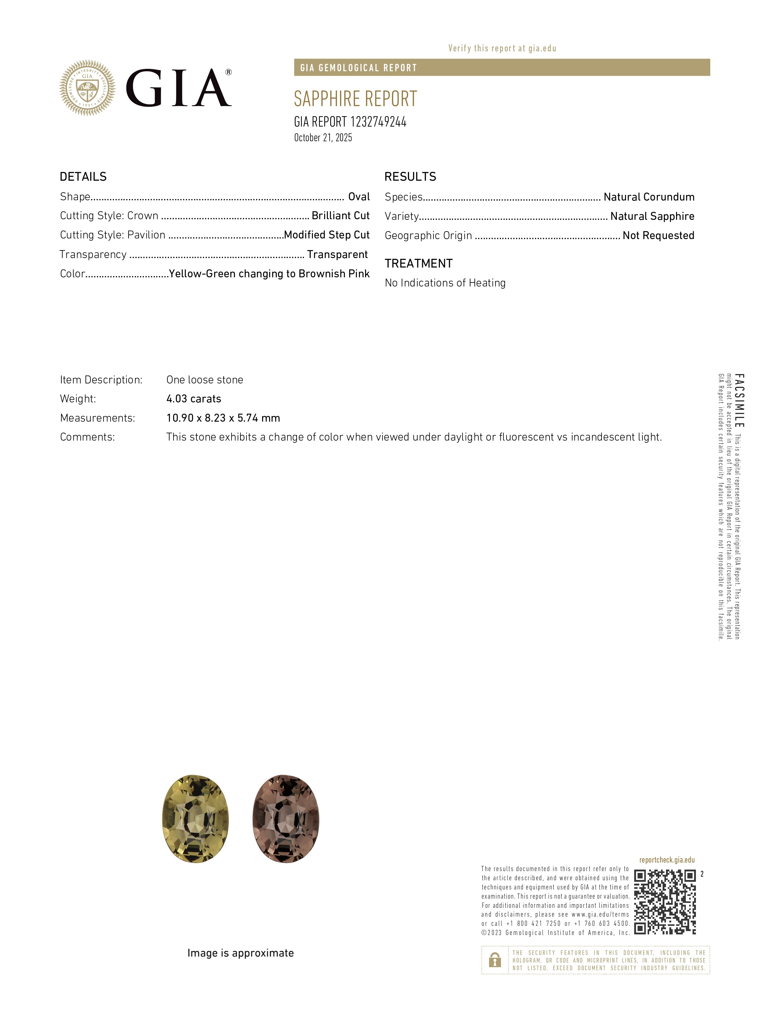 4.03 Ct. Color Change Sapphire from Ceylon (Sri Lanka)