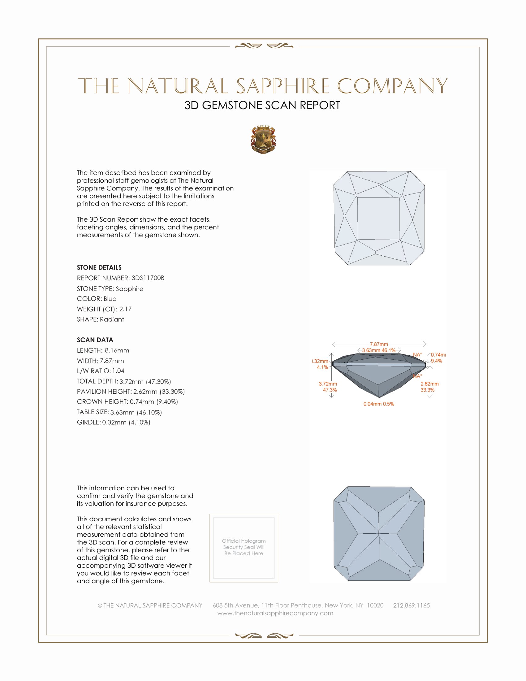 2.17 Ct. Blue Sapphire from Ceylon (Sri Lanka)