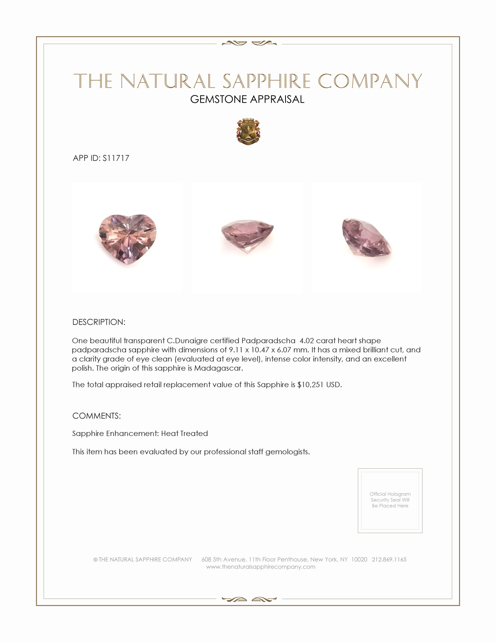 4.02 Ct. Padparadscha Sapphire from Madagascar