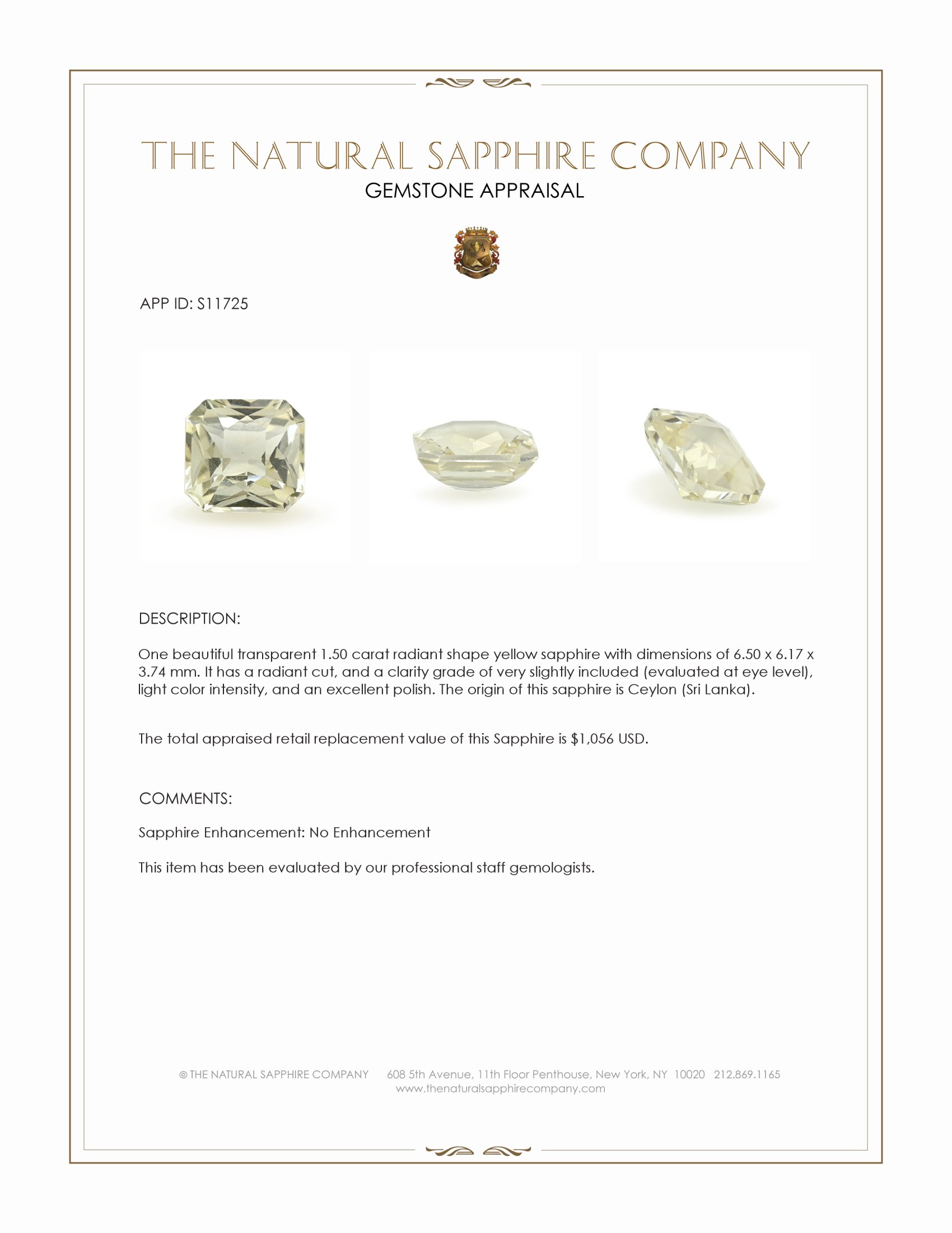 1.50 Ct. Yellow Sapphire from Ceylon (Sri Lanka)