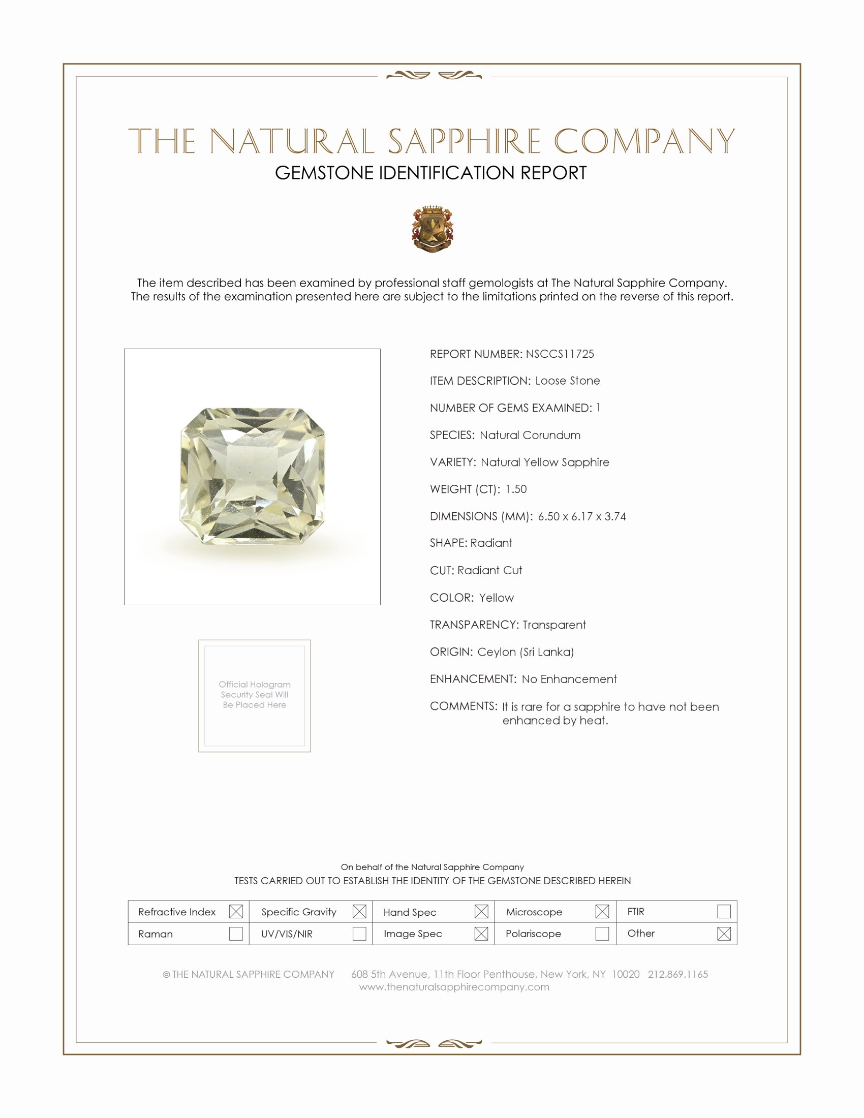 1.50 Ct. Yellow Sapphire from Ceylon (Sri Lanka)