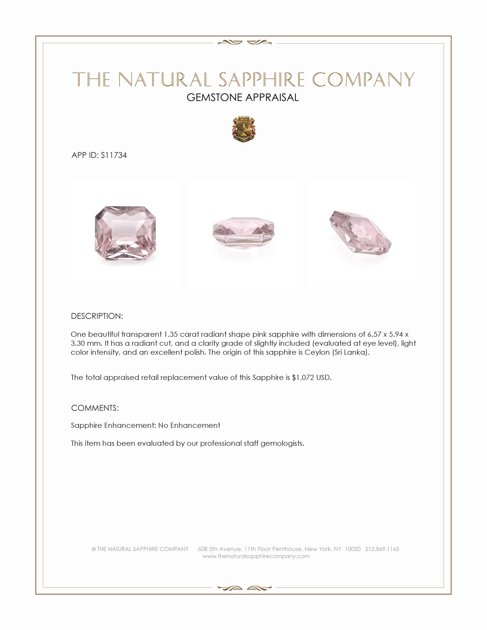 1.35 Ct. Pink Sapphire from Ceylon (Sri Lanka)