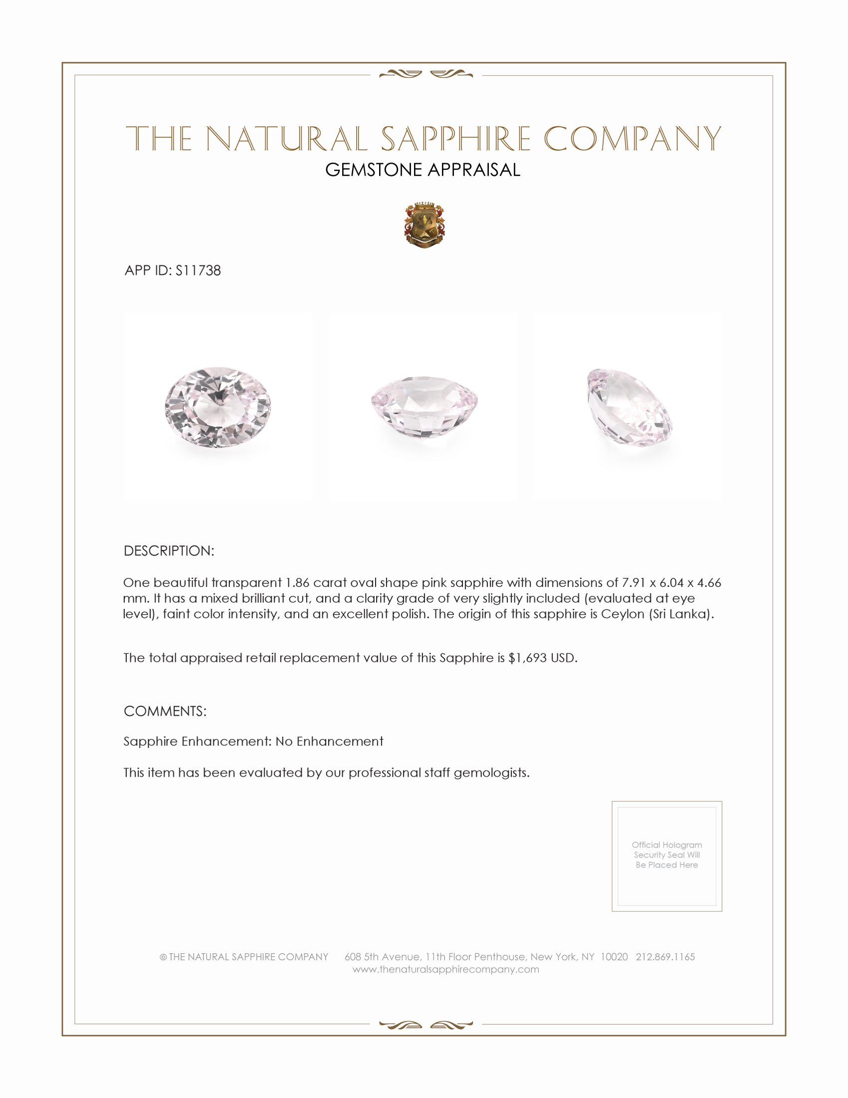 1.88 Ct. Pink Sapphire from Ceylon (Sri Lanka)