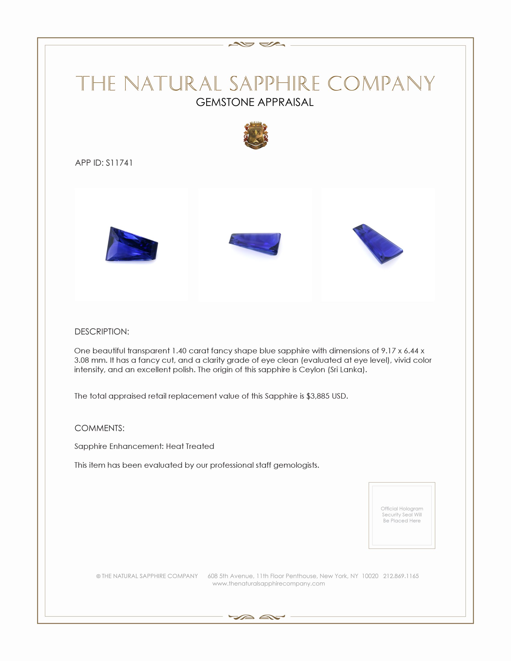 1.40 Ct. Blue Sapphire from Ceylon (Sri Lanka)