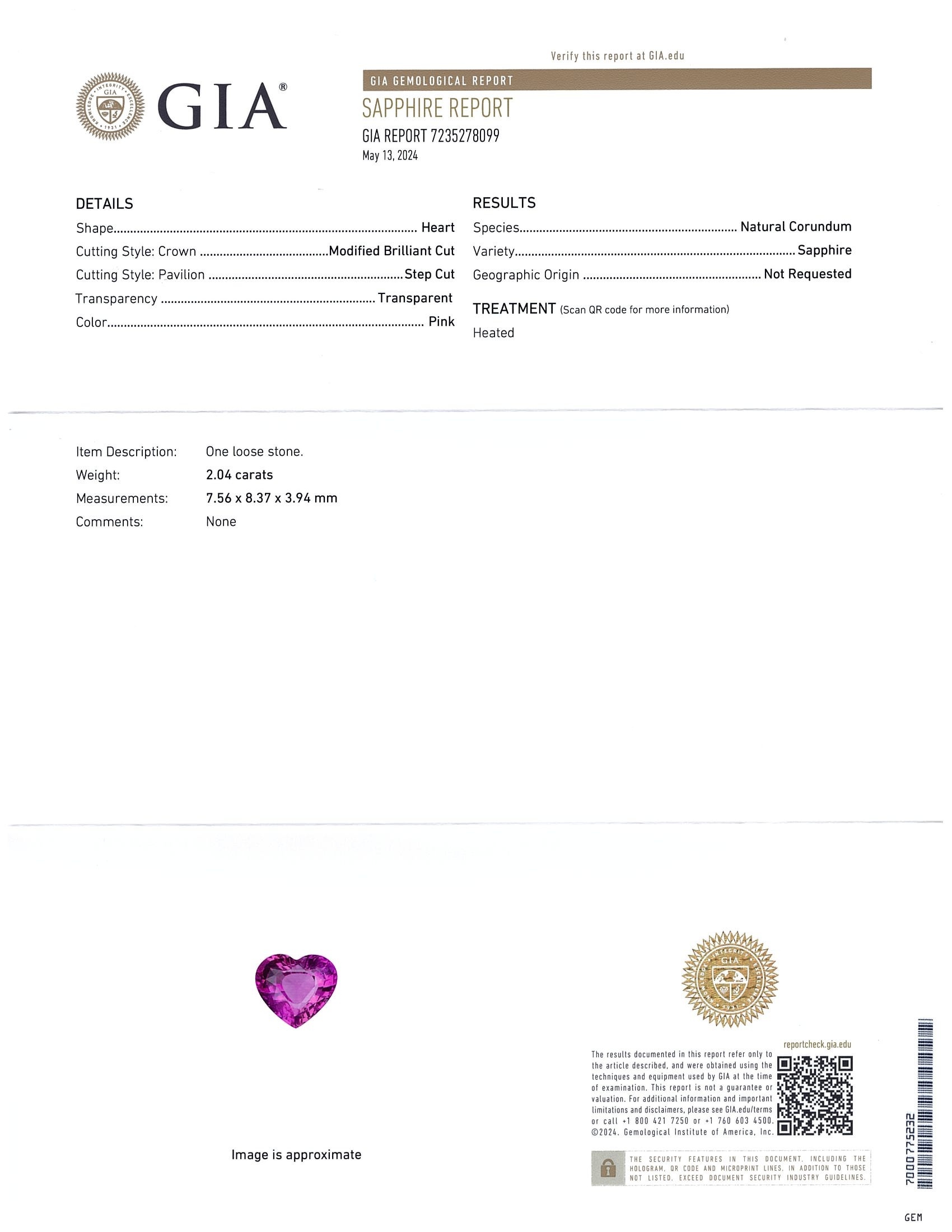 2.04 Ct. Pink Sapphire from Ceylon (Sri Lanka)