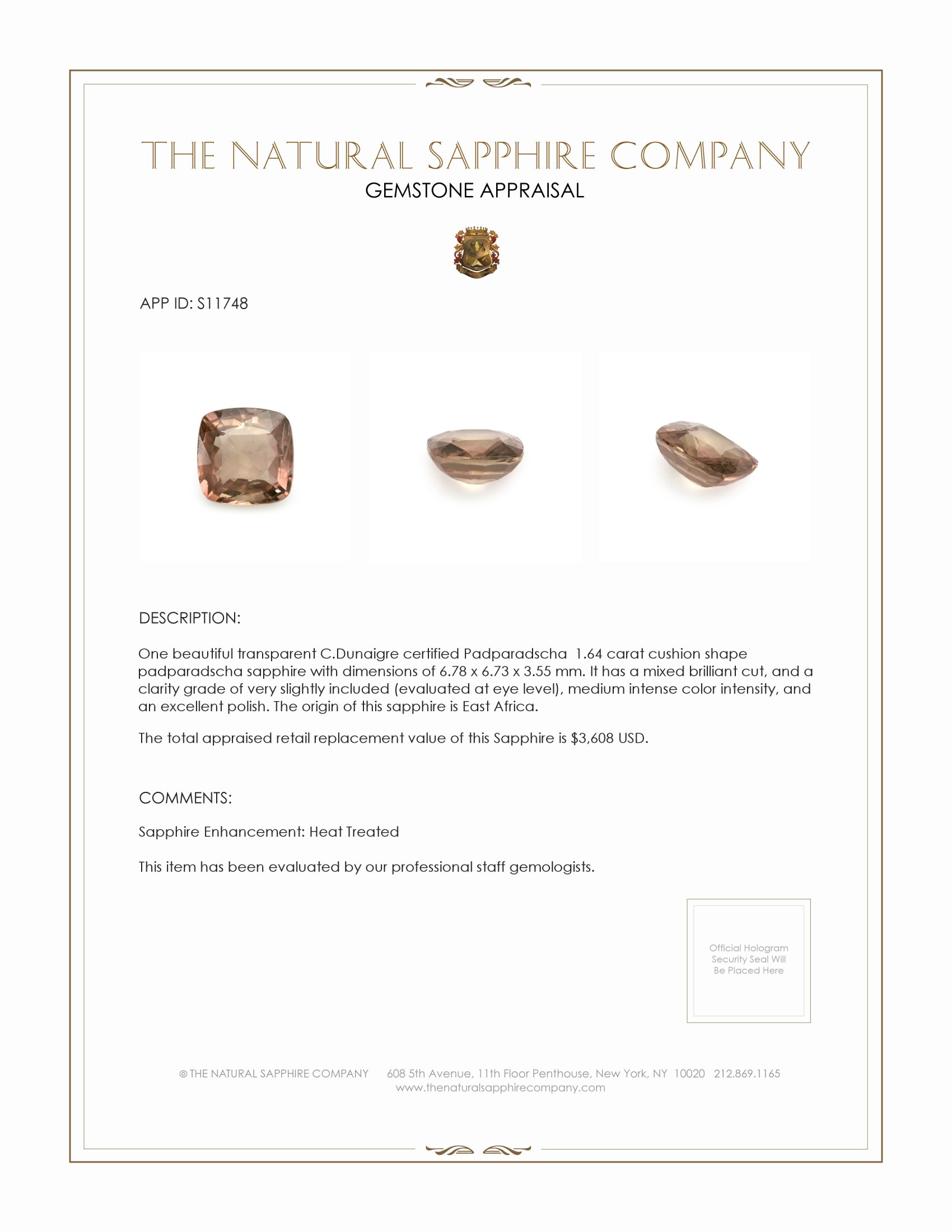 1.64 Ct. Padparadscha Sapphire from East Africa