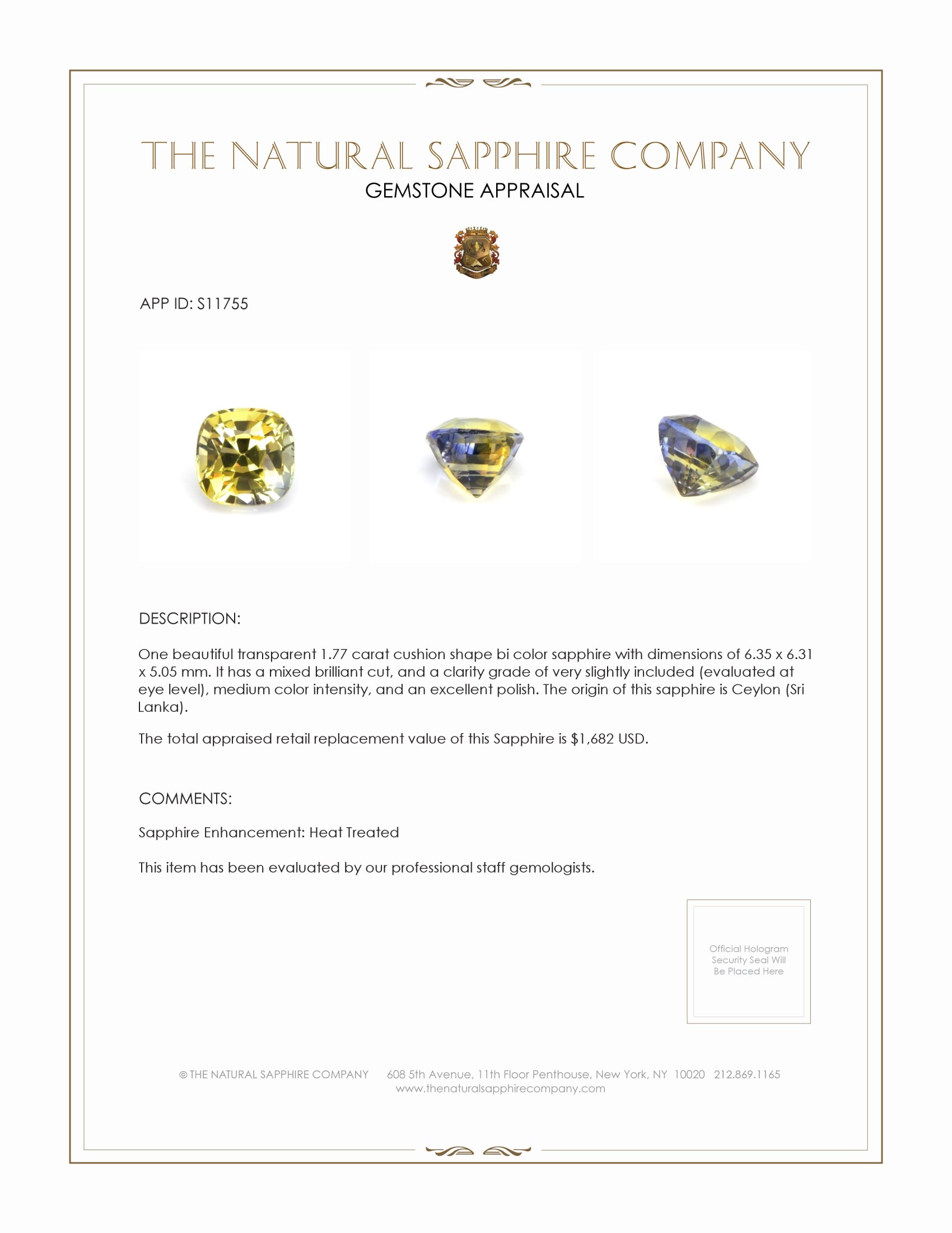 1.77 Ct. Bi Color Sapphire from Ceylon (Sri Lanka)