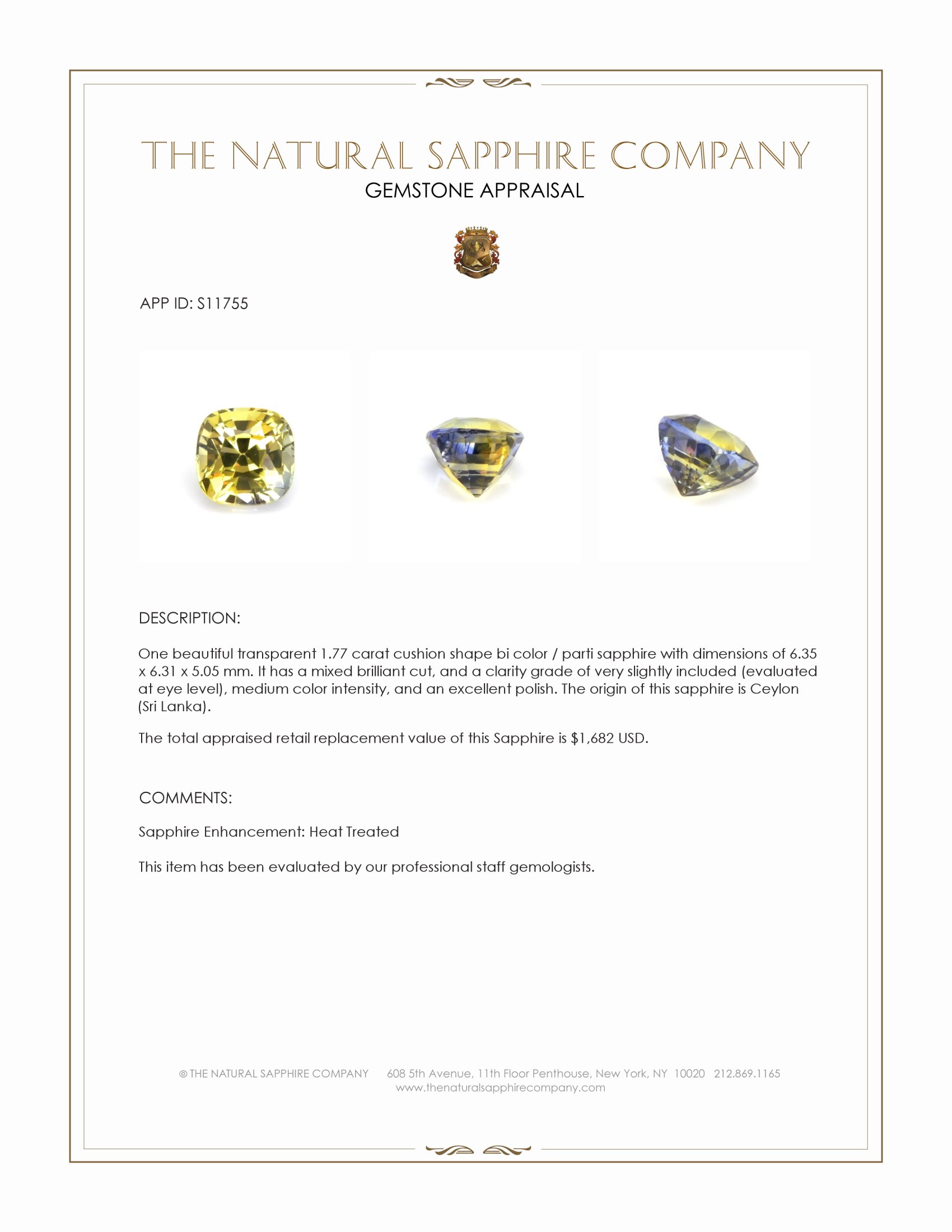 1.77 Ct. Bi Color / Parti Sapphire from Ceylon (Sri Lanka)