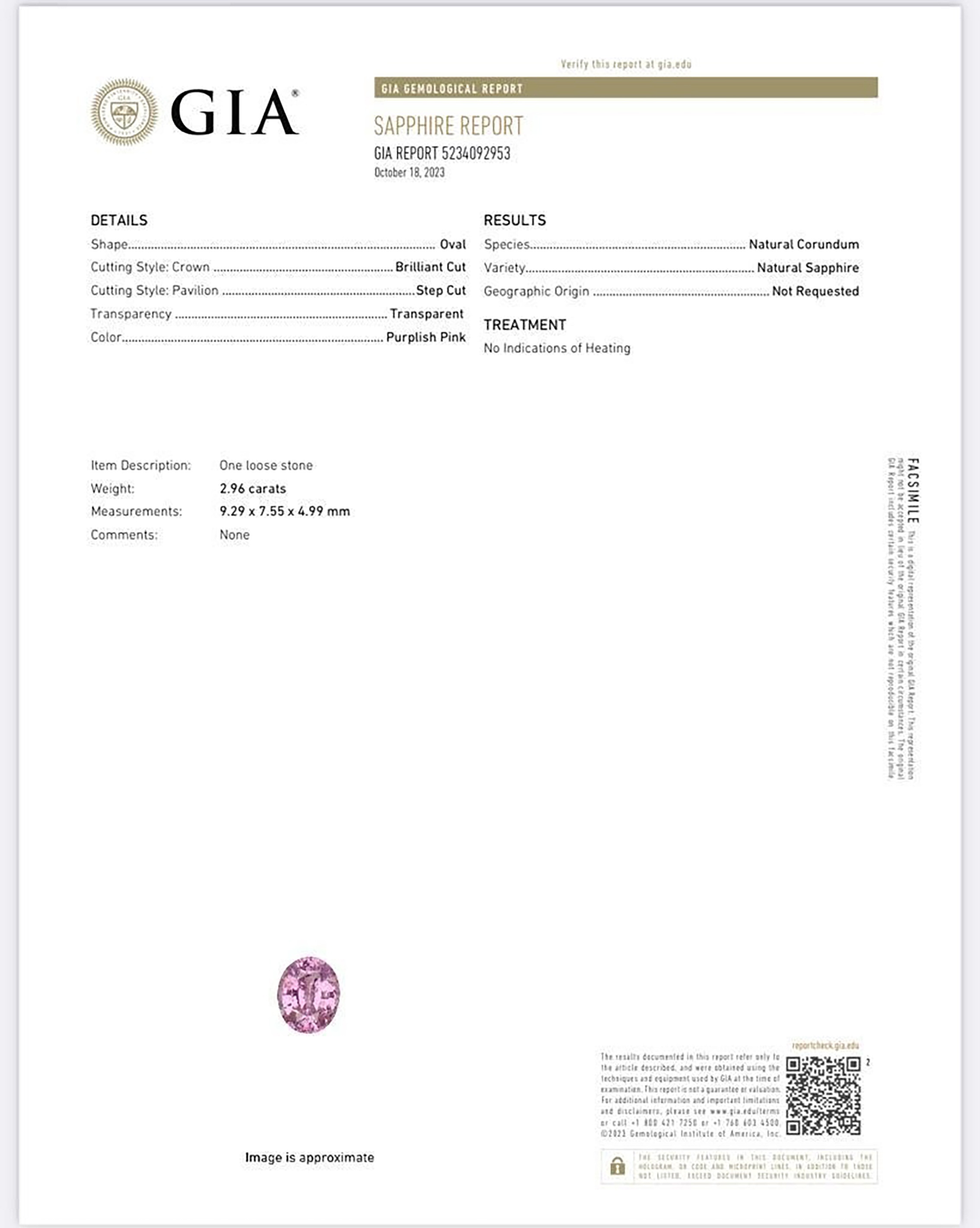 2.96 Ct. Purplish Pink Sapphire from Ceylon (Sri Lanka)